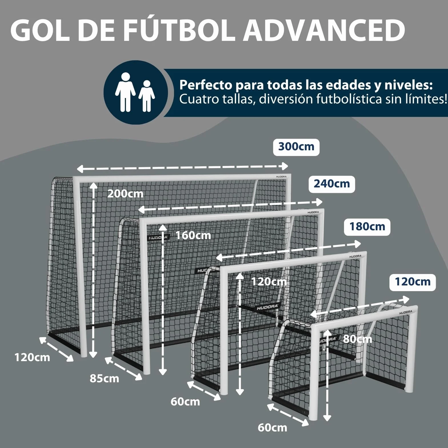 HUDORA Portería de Fútbol Avanzada 300 Blanco I para Niños/Jóvenes & Adultos I Ideal para Jardín I Impermeable & Estable para Entrenamiento de Fútbol con Red de Malla Fina