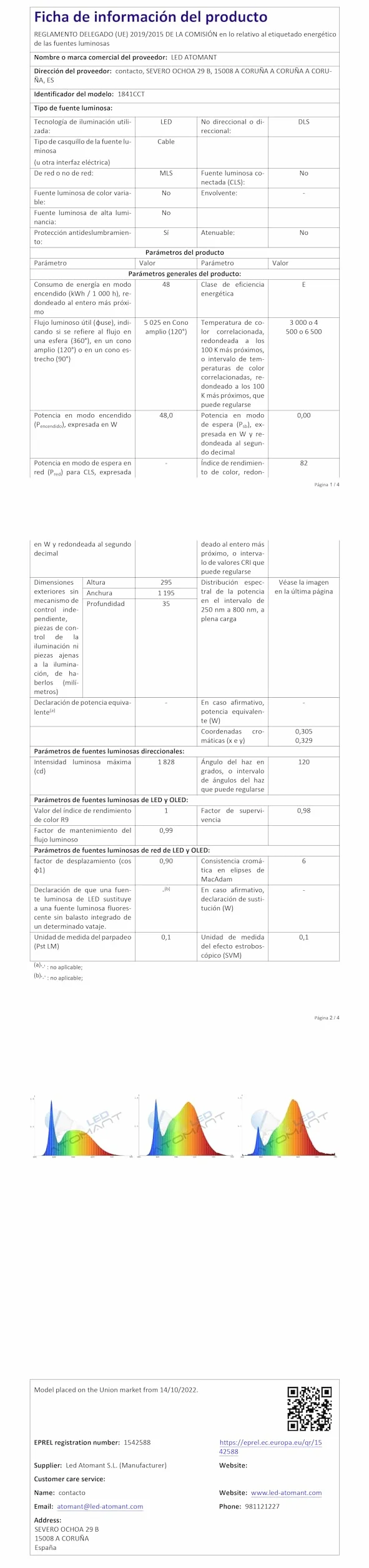 Panel LED Empotrable 120x30cm 48W CCT 5000 Lúmenes