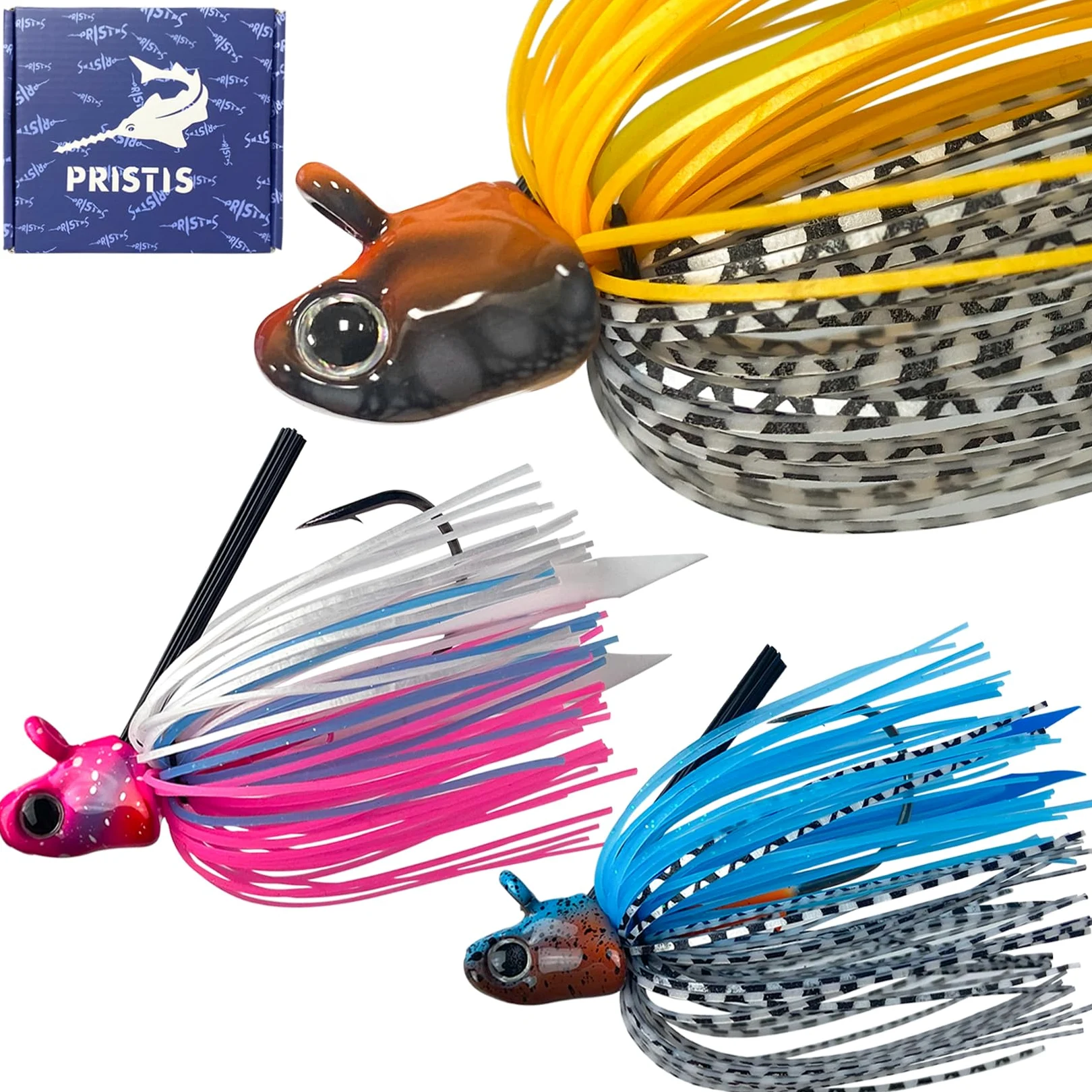 Pristis Paquete de 3 plantillas de natación con protector de malas hierbas y falda de silicona, señuelos de pesca duraderos para agua dulce y salada, diseño de forma única y cabeza de plantilla