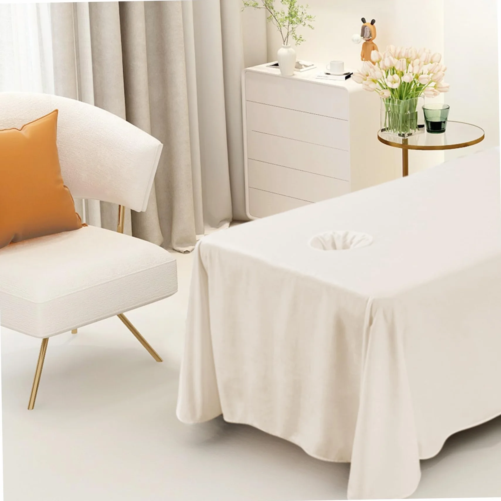 Cubierta de mesa de masaje 190x80 cm con orificio para la cara, transpirable, color caqui para salón