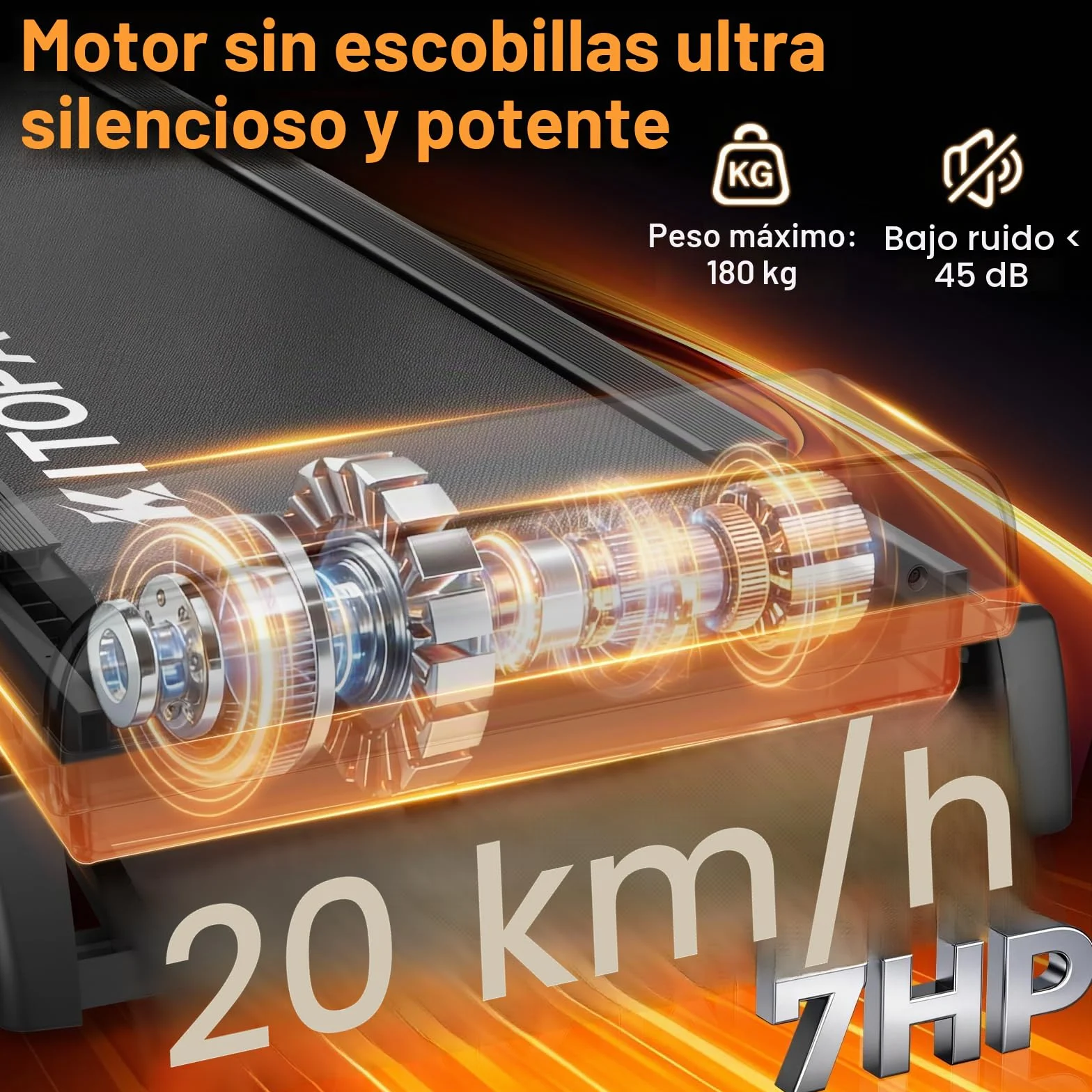 Kitopa Cinta de Correr Profesional Plegable de 7 CV con Niveles de inclinación del 18%, 20 KM/H (12 MP/H), Compatible con App, Capacidad de Peso 180 kg, Pantalla LED, Sensor de