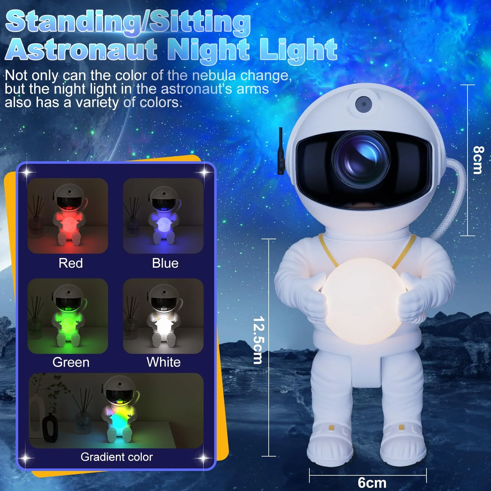 Feliigo Proyector Estrellas LED Astronauta Galaxy 8 Modos Iluminación Rotación 360° Mando Distancia Luz Nocturna Infantil