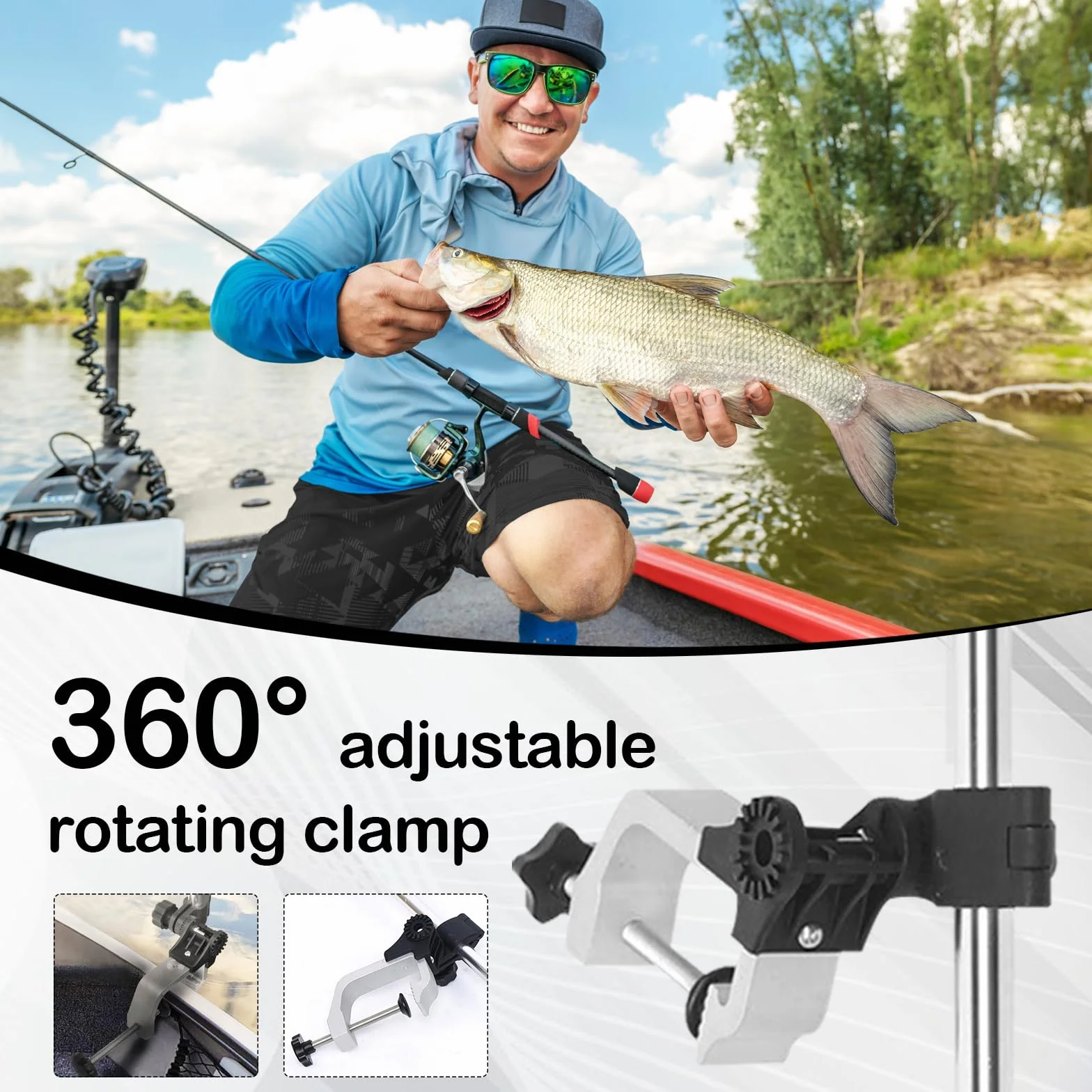 Soporte para Sonda De Pesca Giratorio 360° Aleación De Aluminio Abrazadera Ajustable Universal 80cm