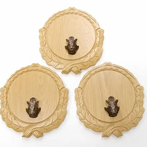 GTK Oferta 3 placas de cuña talladas de roble claro AF 16 cm con 3 cabezas de cuñas, portada grande, tabla de cuñas, cartel para trofeos