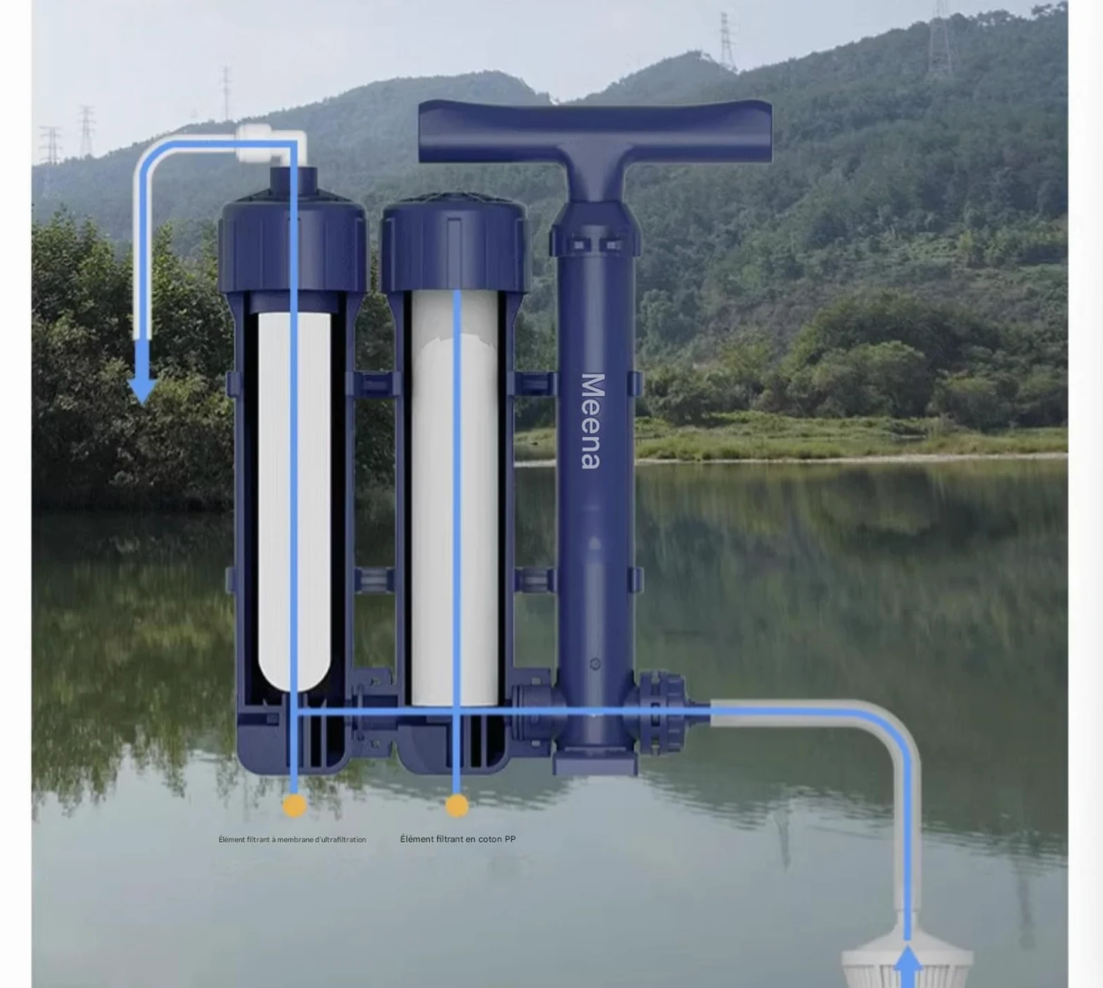 Purificador de agua portátil, a presión para una persona, doble filtración, agua potable al aire libre, altura de succión de 2 metros, gran capacidad, filtro de impurezas y aguas residuales, 1 unido