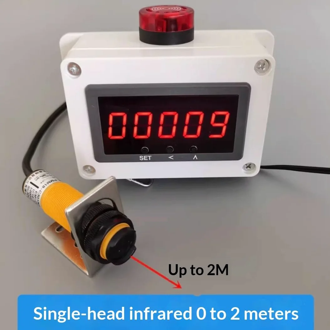 Contador digital LCD de 5 dígitos con sensor infrarrojo (10 cm-5 m), rango de conteo 0-99999, diseño resistente para línea de producción de cinta transportadora industrial
