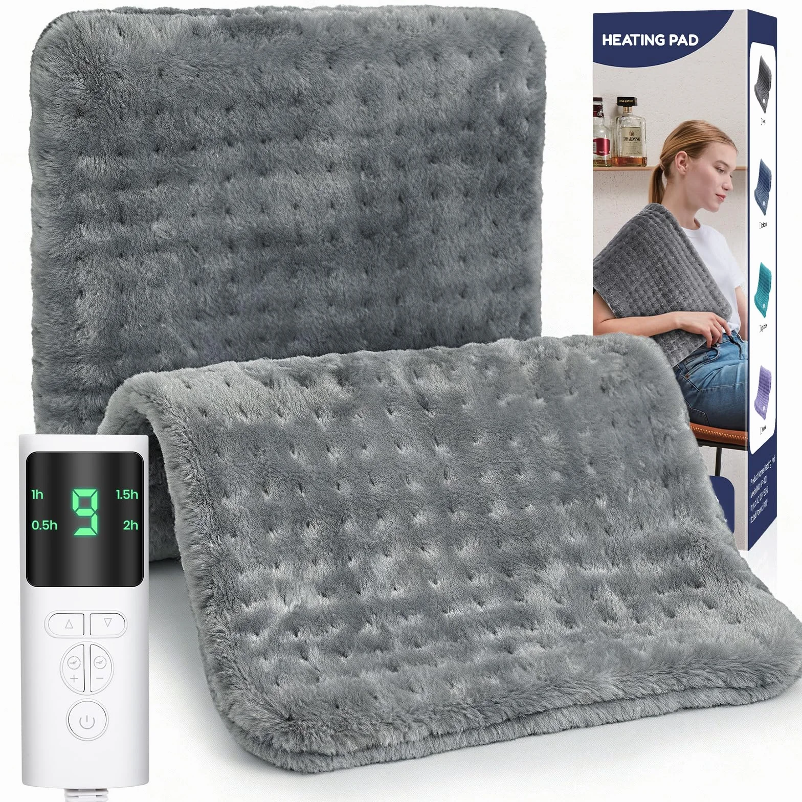 Manta Electrica Lumbar 9 Temperaturas 4 Temporizadores Lavable a Máquina 30x60cm Franela Suave