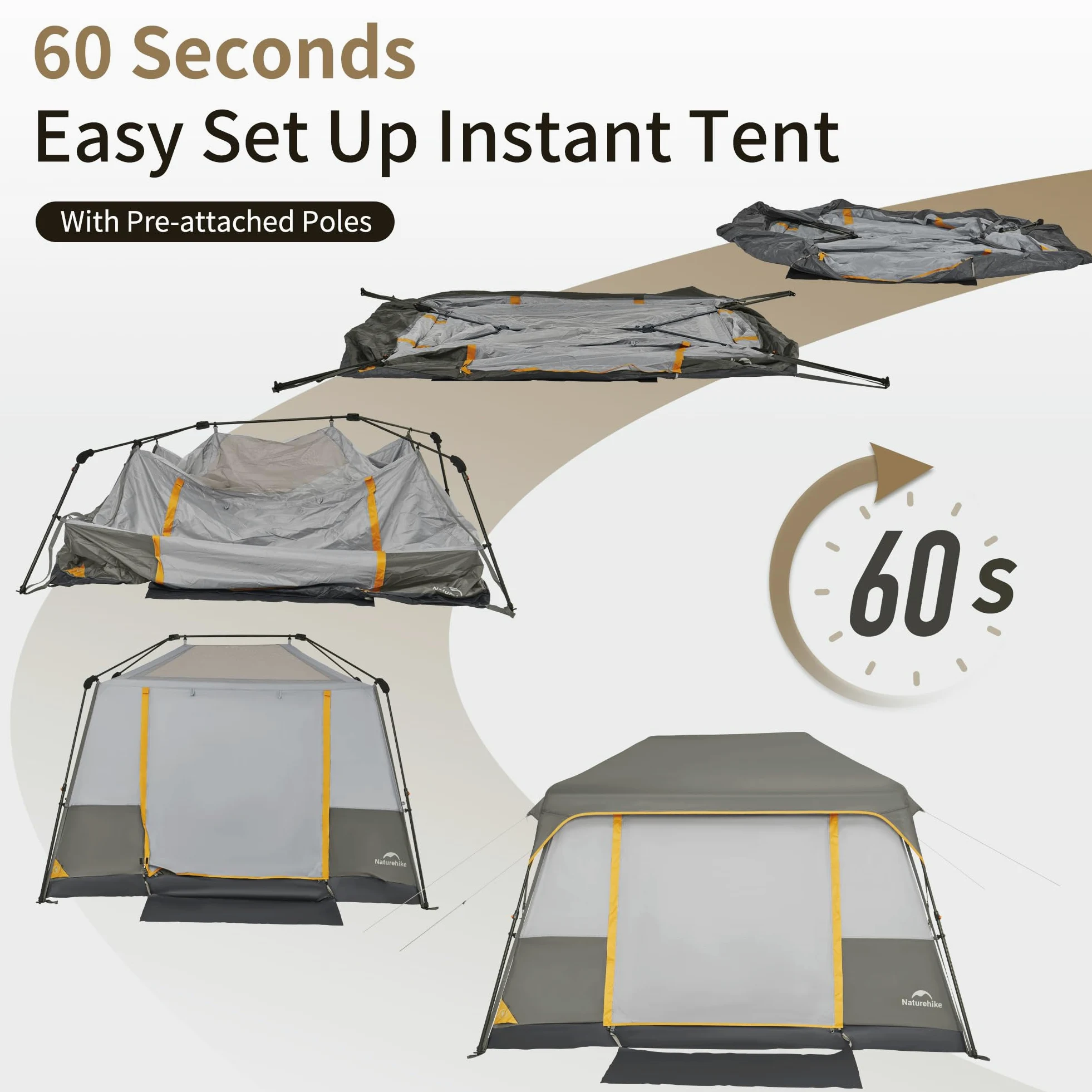 Naturehike Cape - Tienda de campaña para 4/6/8 personas, tienda de campaña instantánea de fácil instalación 60S, tienda de campaña desplegable impermeable, grande y alta para 6/8 personas para camping