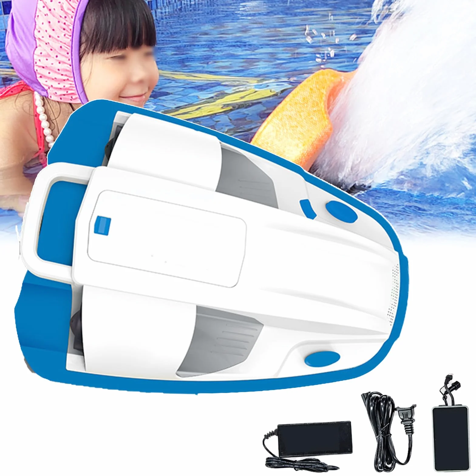 Scooter Submarino Portátil De 200 W (53,5 X 39,5 X 13,1 Cm), Capacidad De Carga: ≤ 50 Kg, 2 Velocidades, Tiempo De Uso: 30 Min, para Niños, para Jugar En El Agua/Flotar/bucear,Blue