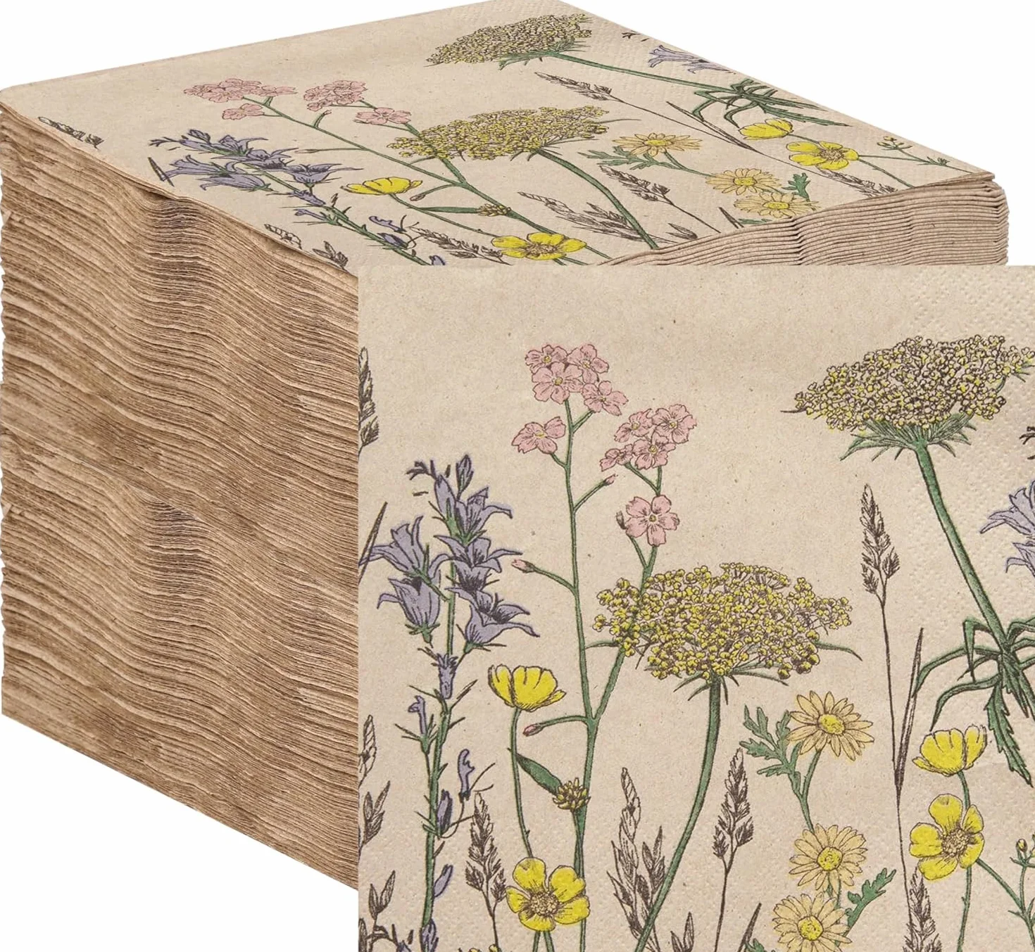 Servilletas de Papel Reciclado Kraft Suave 2 Capas 33cm Flores Silvestres