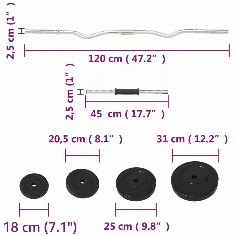 vidaXL Juego de barras y mancuernas con discos 60 kg