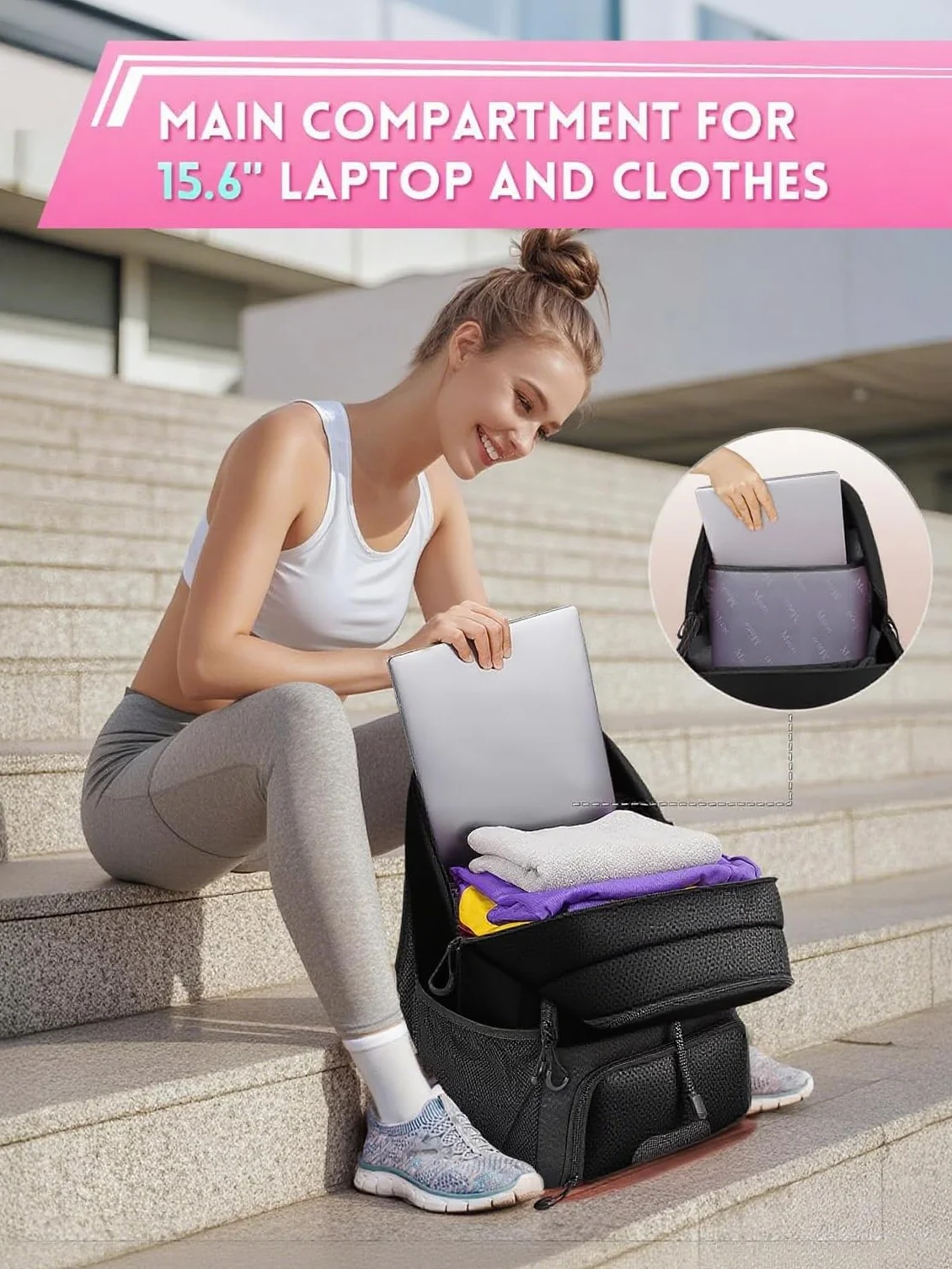 MATEIN Mochila Deporte Mujer Impermeable 15.6 Pulgadas con Zapatillero