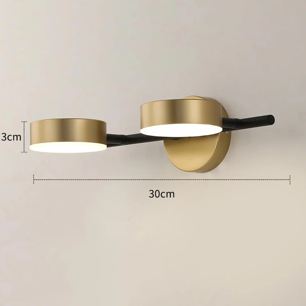 Mengjay Aplique LED Pared Giratoria 360° Moderno Dorado 3 Temperaturas 2 Luces Interior Baño Espejo