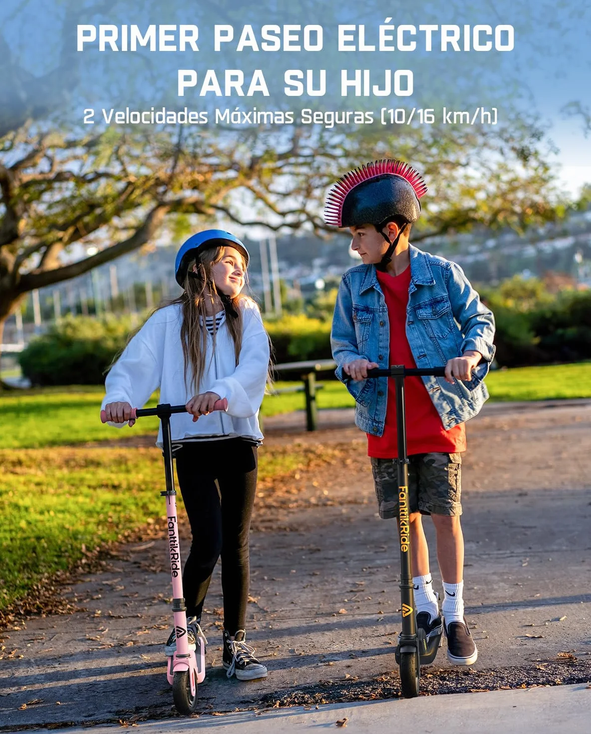 FanttikRide C9 Patinete Electrico Niño, 120 cm - 160 cm, 10/16 km/h, Alcance de 8 km, Pantalla LED, Altura Ajustable, Plegable, Ruedas de Goma, Ligero, Scooter para Niños hasta 60 kg
