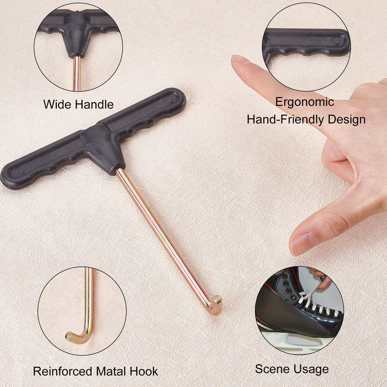 SUPERFINDINGS 1Pc Skate Lace Tightener PP Plastic Tightener Mango Hold con 1Pc Ganchos Black Sports Folding Lace Tightener para Patines de Hielo Botas de Patines Artísticos