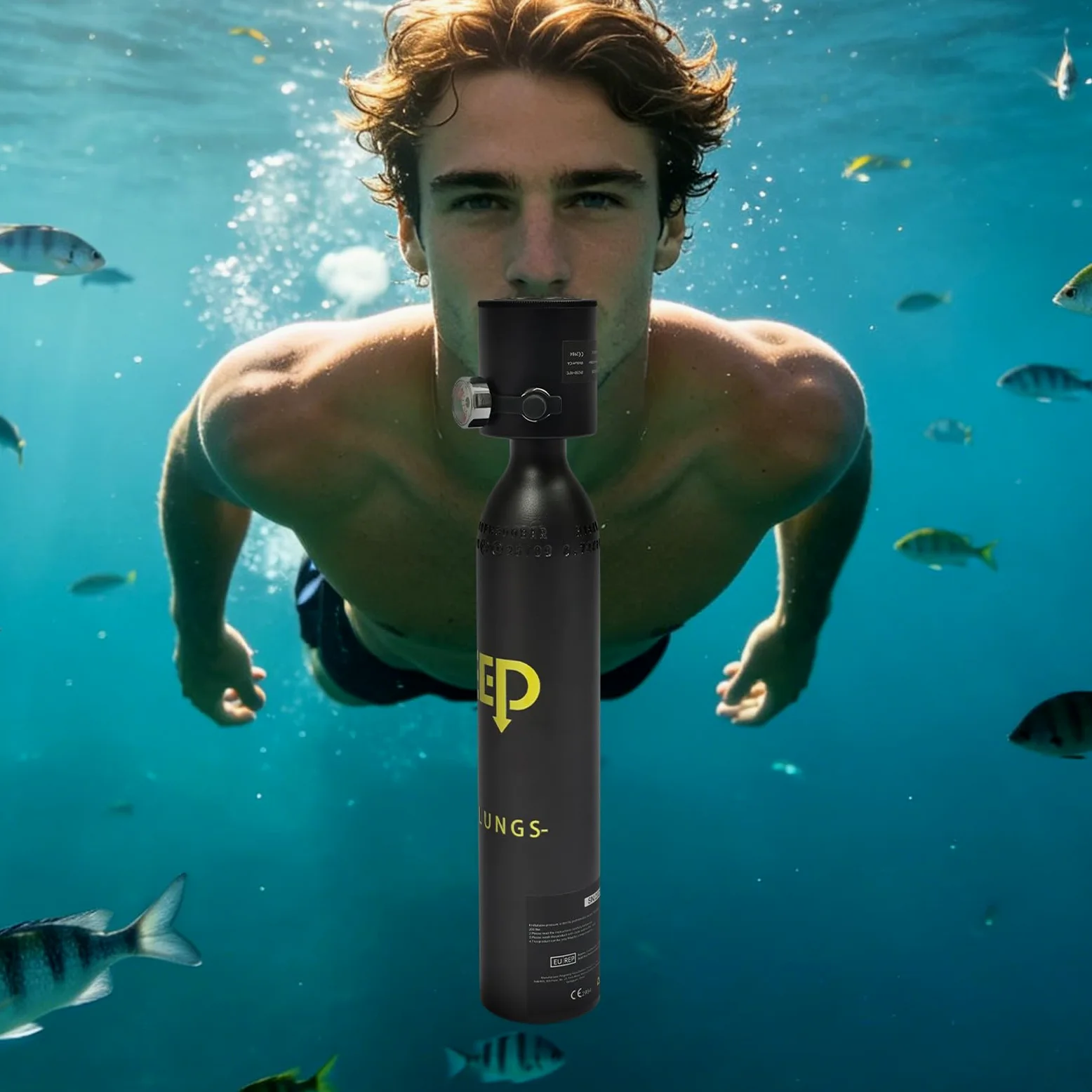 Equipo de buceo, minibotella de buceo de 0,5 L con máscara de buceo, agua poco profunda, botellas pequeñas de buceo, mini botella de oxígeno con máscara de esnórquel de cara completa, adecuada para