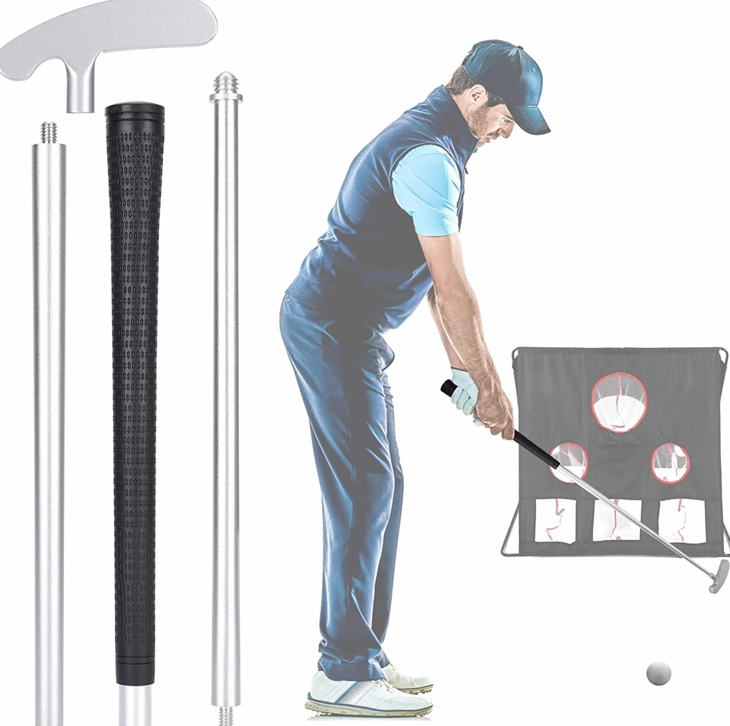 LEAGY Putter Portátil de Golf de Práctica de Viaje con Sistema de Retorno de Bola, Set de Putter con Estuche