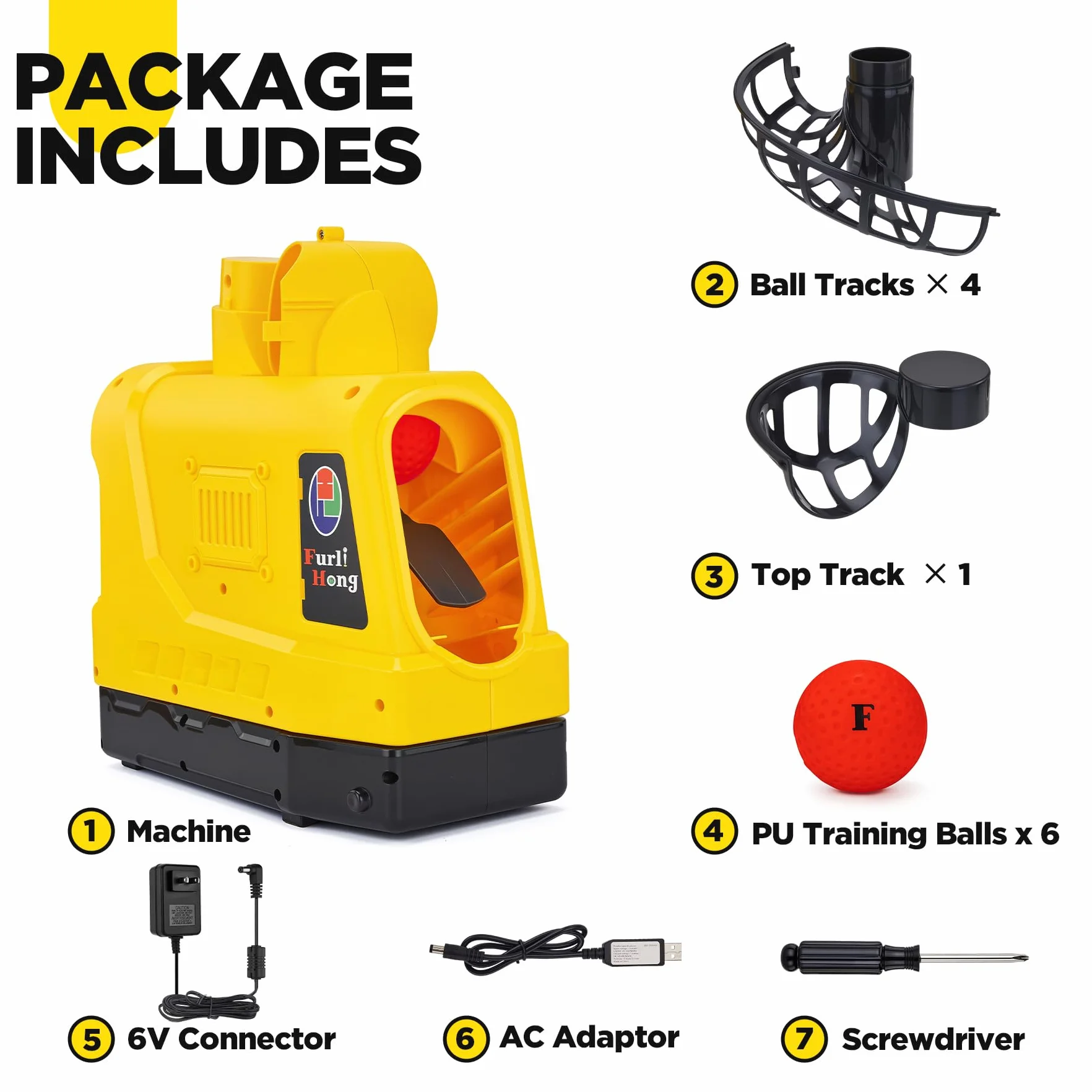 Furlihong 681TPCBH Máquina Lanzadora 4 en 1 Béisbol Pickleball Tenis Críquet – Oscilación Automática, 4 Niveles de Distancia, Soporte Ajustable, Funciona con Batería/CA/Power Bank, para Principiantes