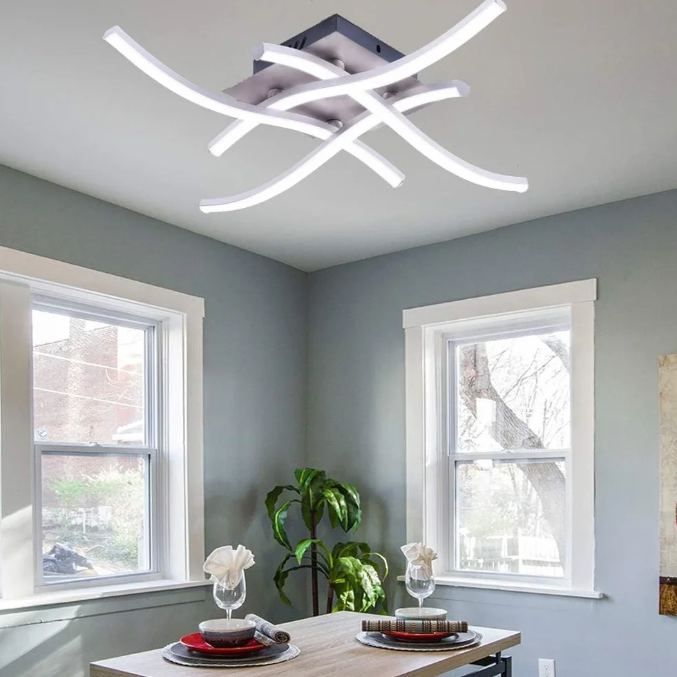 ALLOMN Lámpara de Techo LED, 28W 4 Luces Blanco Frío, Araña Curva Moderna