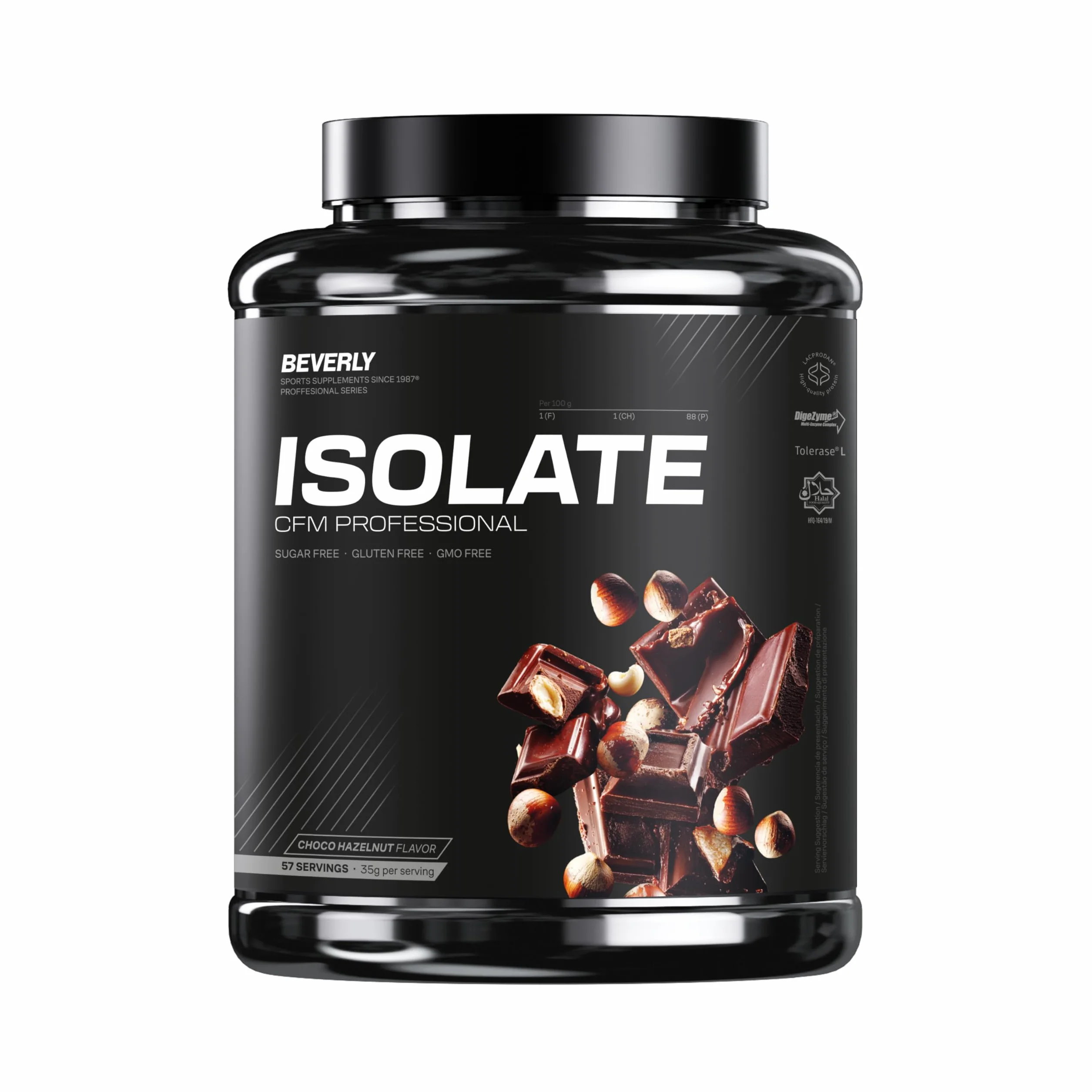 Beverly ISOLATE CFM Whey Isolate Proteína Aislada 2 kg Chocolate Avellana 30 g Proteína 58 Servicios