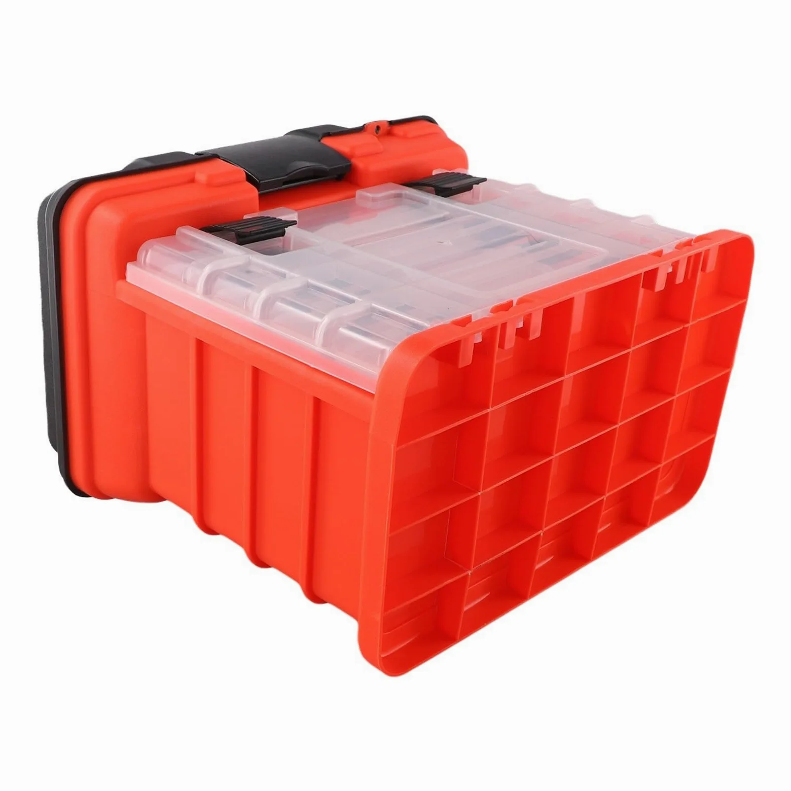 Caja de aparejos de pesca, organizador de almacenamiento portátil de 4 capas con asiento de asa plegable, bloqueo de hebilla gruesa para líneas de carretes de señuelo, caja de engranajes