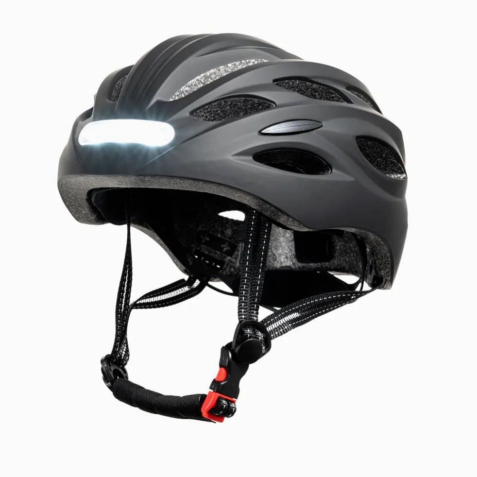 YOUIN Casco Bici Patinete Deportivo para la Cabeza | Luces LED Integradas | Batería Recargable | Ajuste de 52-58 cm | Ideal para Ciclismo Nocturno, Negro, XL, Plástico