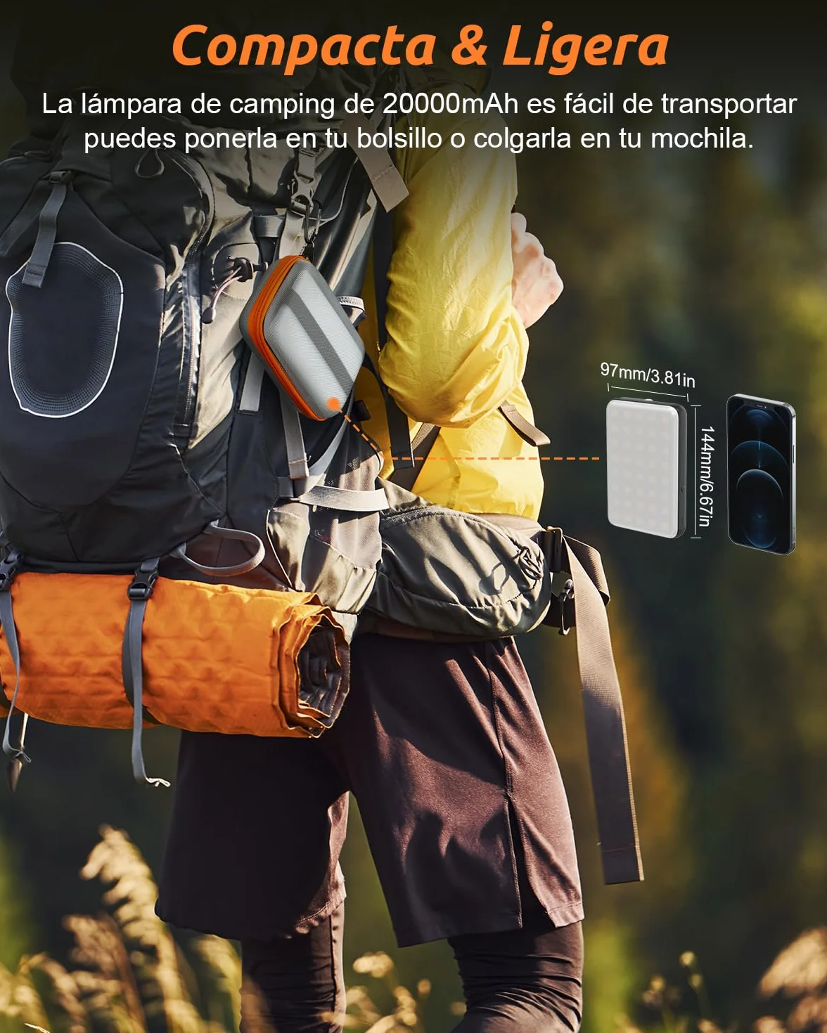 Eventek Lampara Camping 4000LM 20000mAh Recargable IPX5 Impermeable 4 Modos 144 Horas