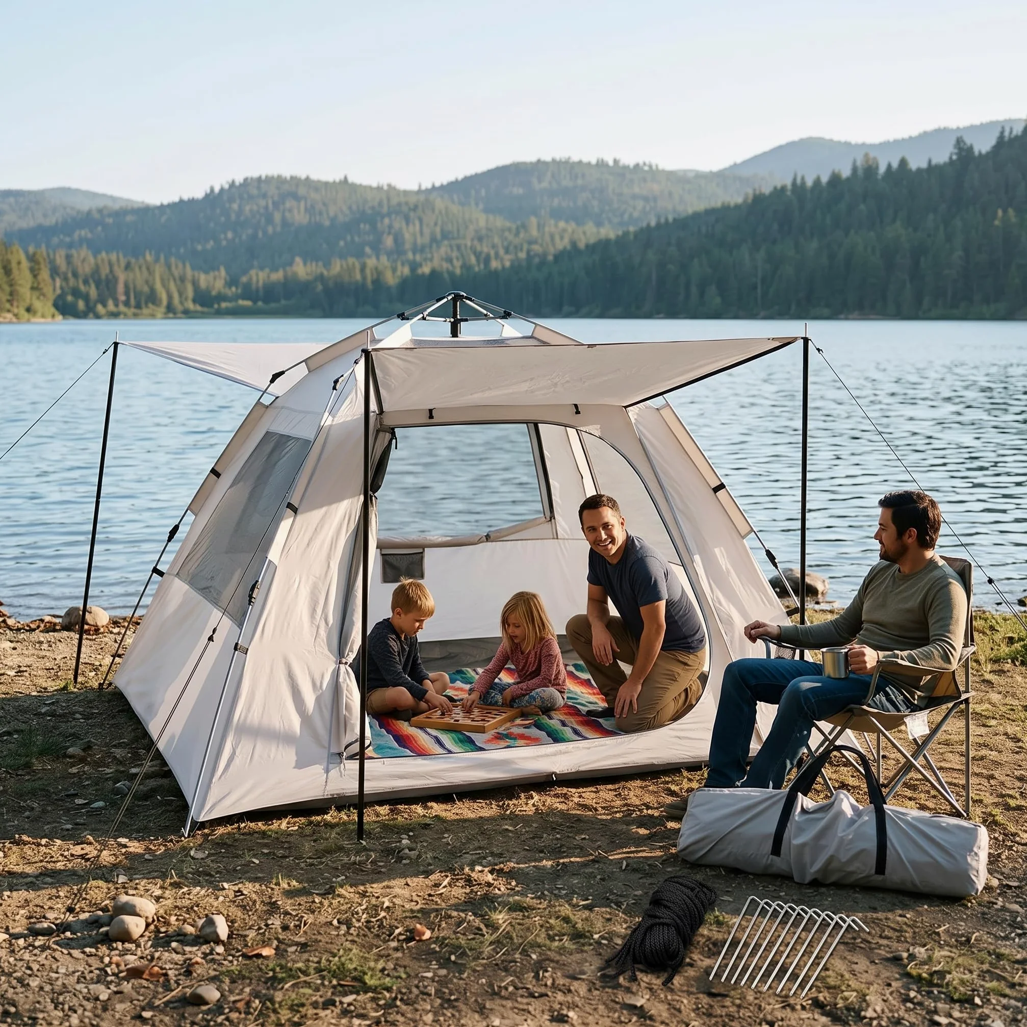 Refugio Camping Impermeable para 3-4, Montaje Rápido para Exteriores, para Campamento