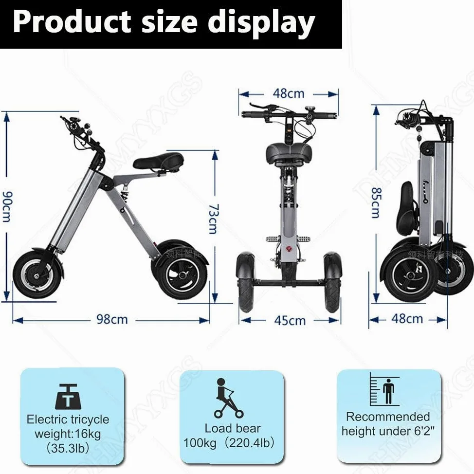 Patinete Eléctrico Eléctrico | Triciclo Eléctrico Plegable Ligero | Patinete Deportivo Golf | Triciclo Eléctrico para Adultos | Patinete Movilidad Plegable para Personas Mayores