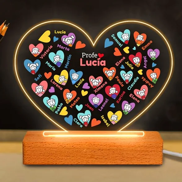 Lámparas Personalizadas Corazones con Muñecos Regalo Original Profesores Decorativa
