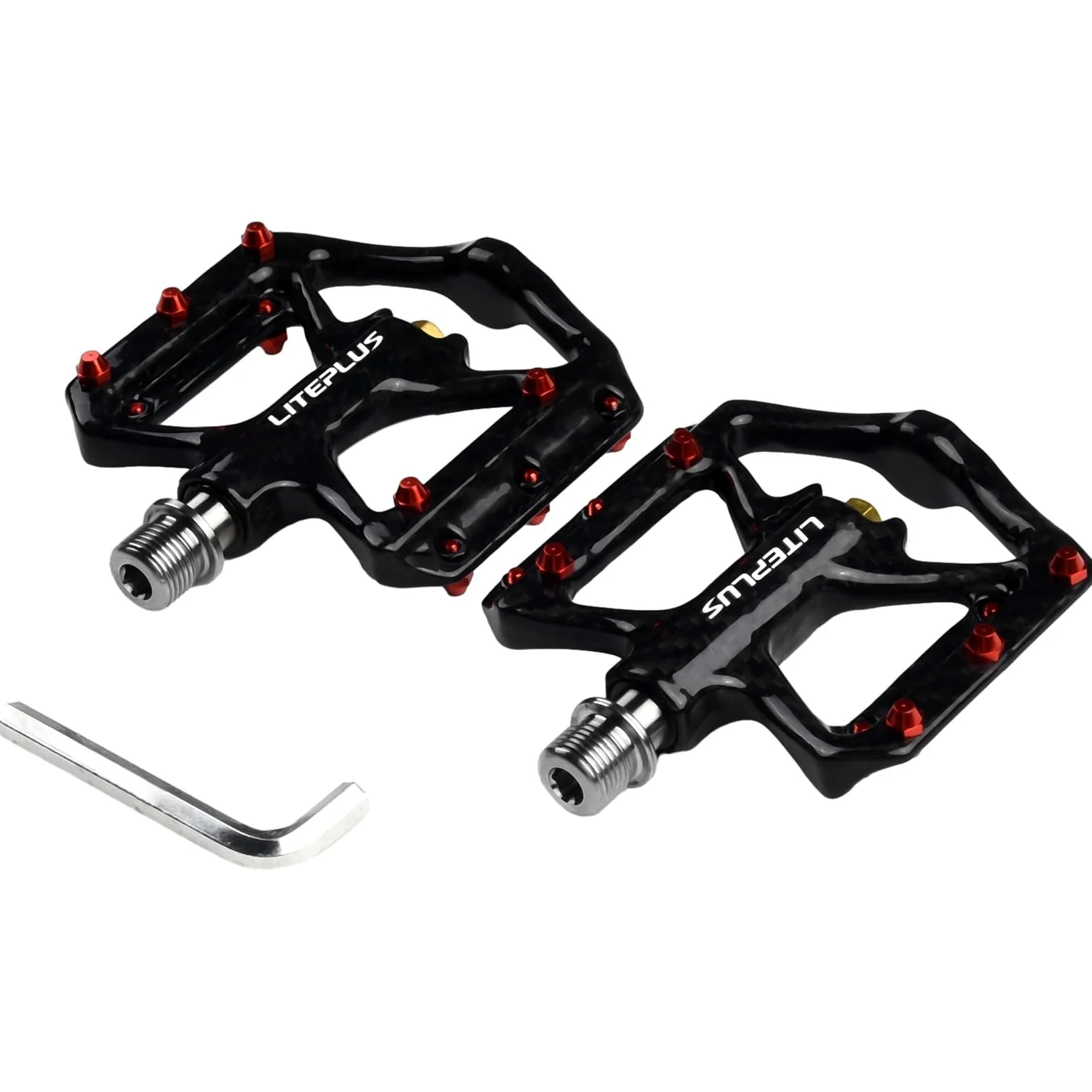 Pedales de bicicleta de carretera de fibra de carbono ultraligeros 180 g, par de rodamientos sellados, plataforma ancha, antideslizante, para MTB y bicicleta plegable, color negro