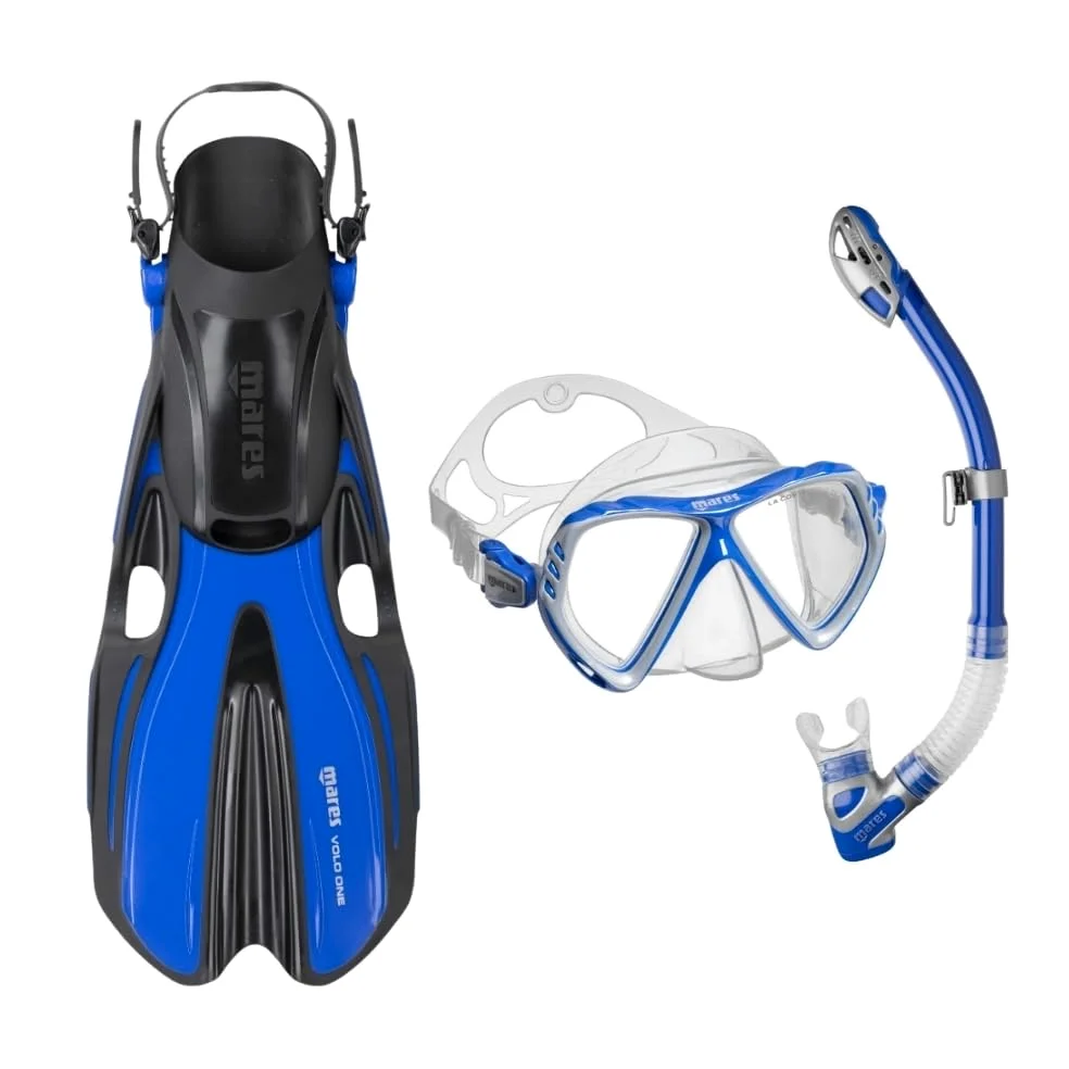 Mares Set Volo One Dry - Kit de Aletas para Adultos con tecnología OPB, Vidrio Templado, Tuba Dry Top