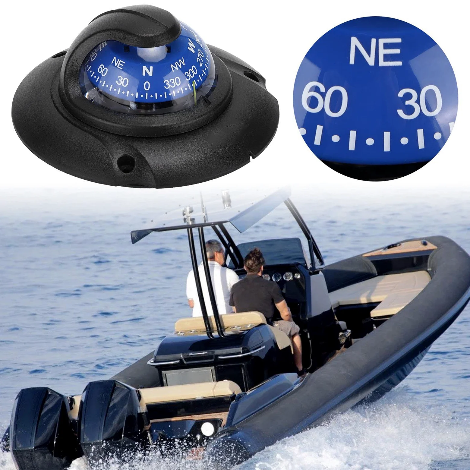 Tbest Brújula de Navegación Brújula Marina para Barco Magnética Multifunción Profesional con Ajuste de Declinación Magnética y Luz LED de 12 V para Yates Marinos,