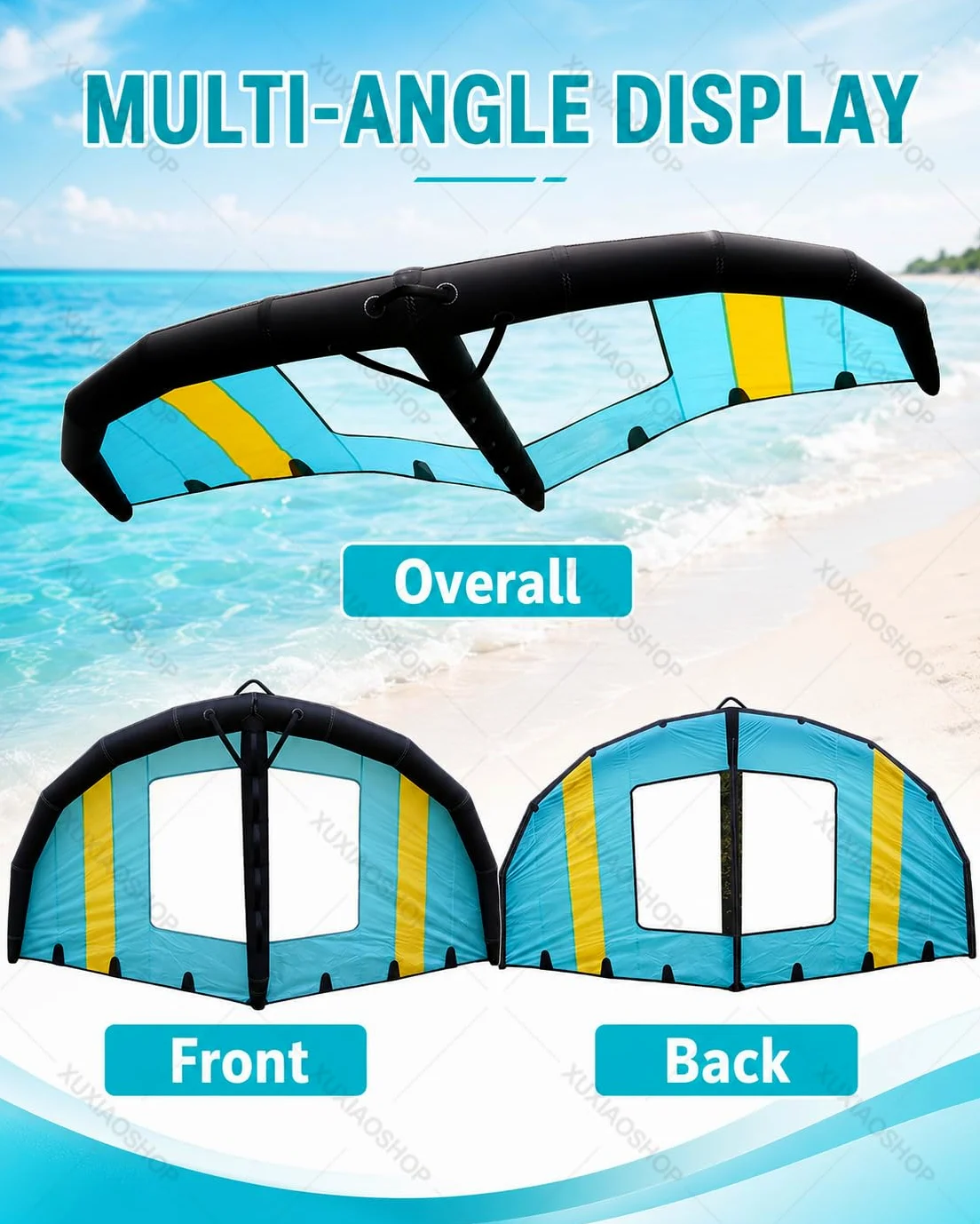 Vela de Surf Hinchable con Ventana para Wing Foil 4m2 | Incluye mochila, bomba y leash; para adultos en wingfoil, wingsurf y SUP durante viajes a playa, lago o bahía