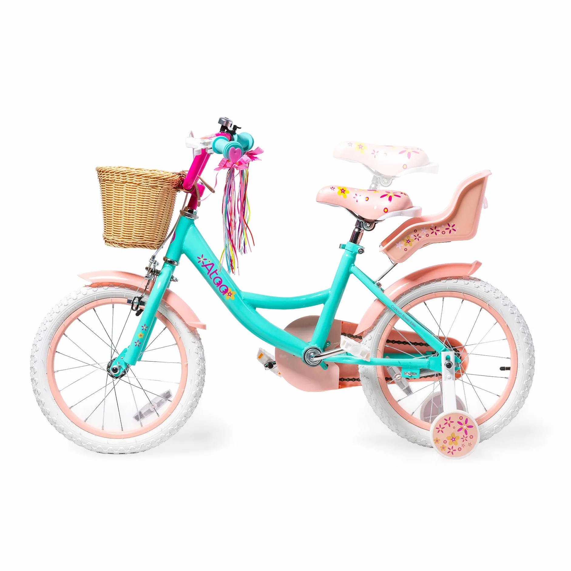 ATAA Bicicleta Infantil Kitty 12 y 16 Pulgadas con Ruedines Desmontables Cesta y Serpentinas Bicicleta para Niñas con Frenos Reflectores y Cuadro de Acero