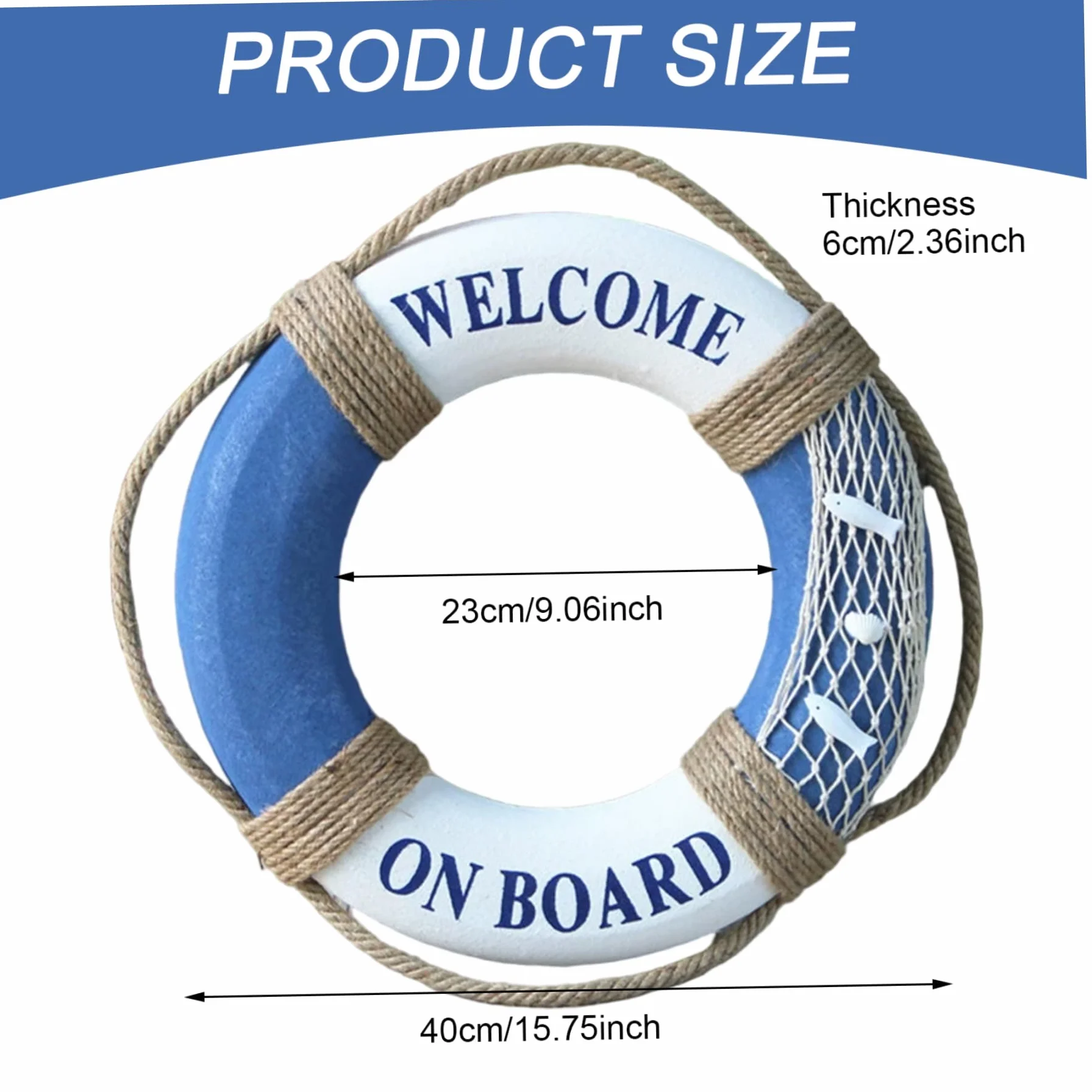 Flotador Salvavidas de Espuma Colgante Estilo mediterráneo con Cuerda perimetral, 40 cm, portátil y Ligero, para Piscina, río y Playa.