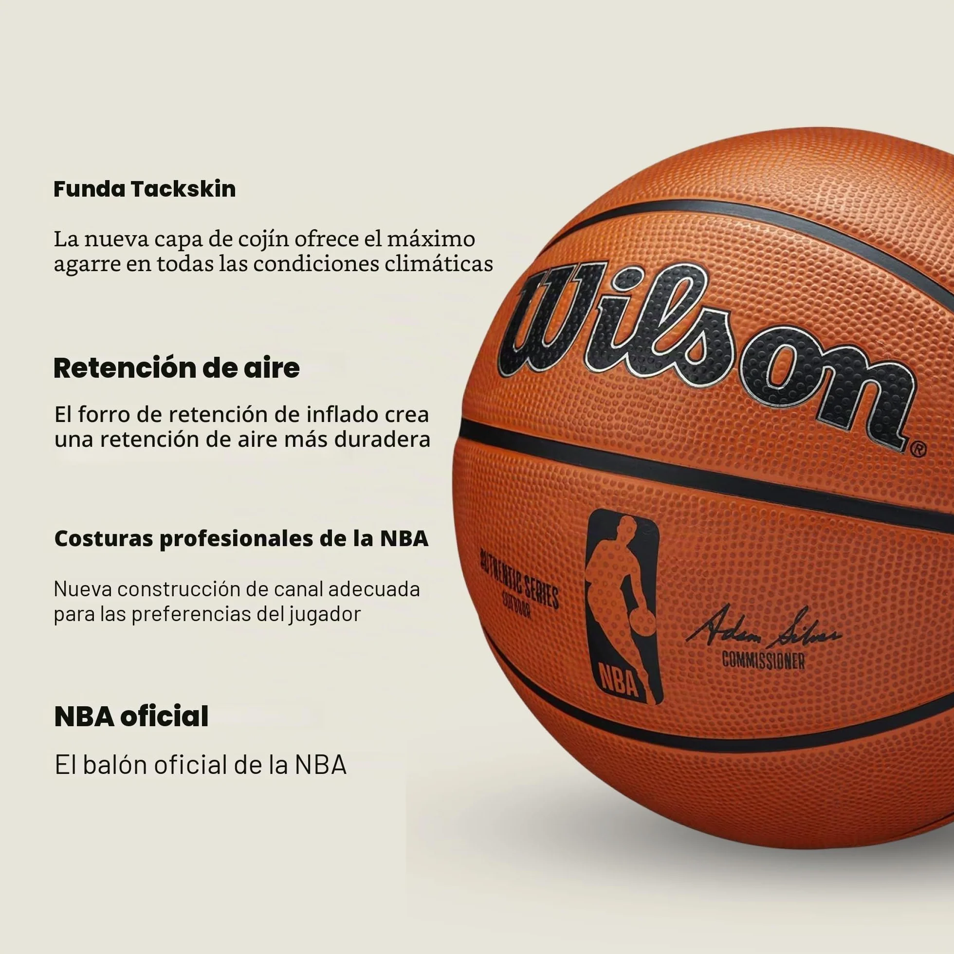 Wilson Pelota de baloncesto NBA AUTHENTIC SERIES, Exterior, Caucho Tackskin, Tamaño: 7, Marrón