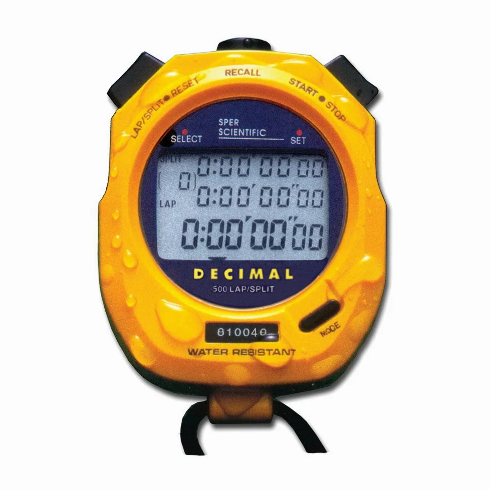Sper Scientific Cronómetro, resistente al agua, pantalla decimal y temporizador de cronómetro multidivisión para deportes, entrenadores, trabajadores industriales y entrenadores