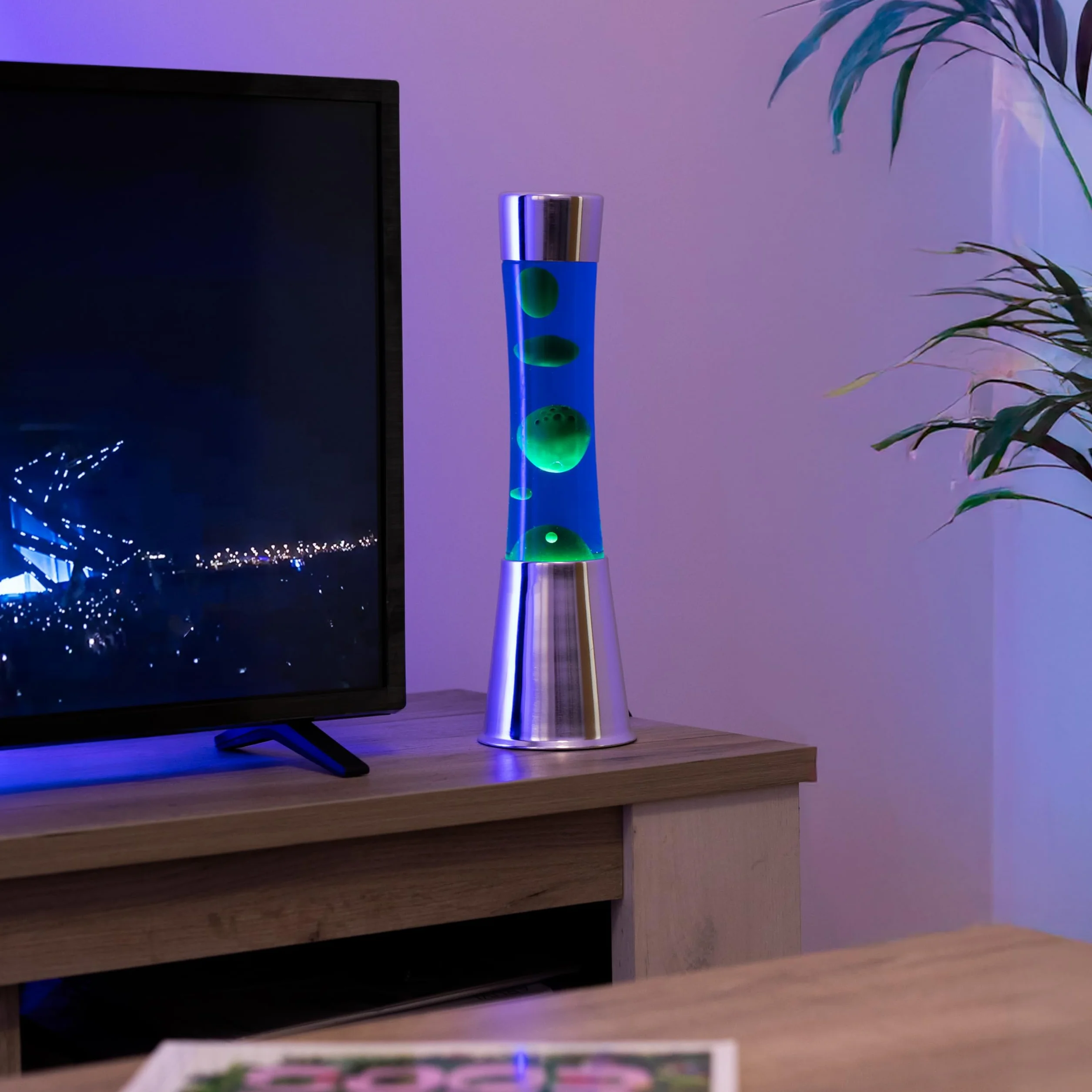 Fisura Lámpara de lava verde y azul 11 cm base cromada con bombilla de repuesto