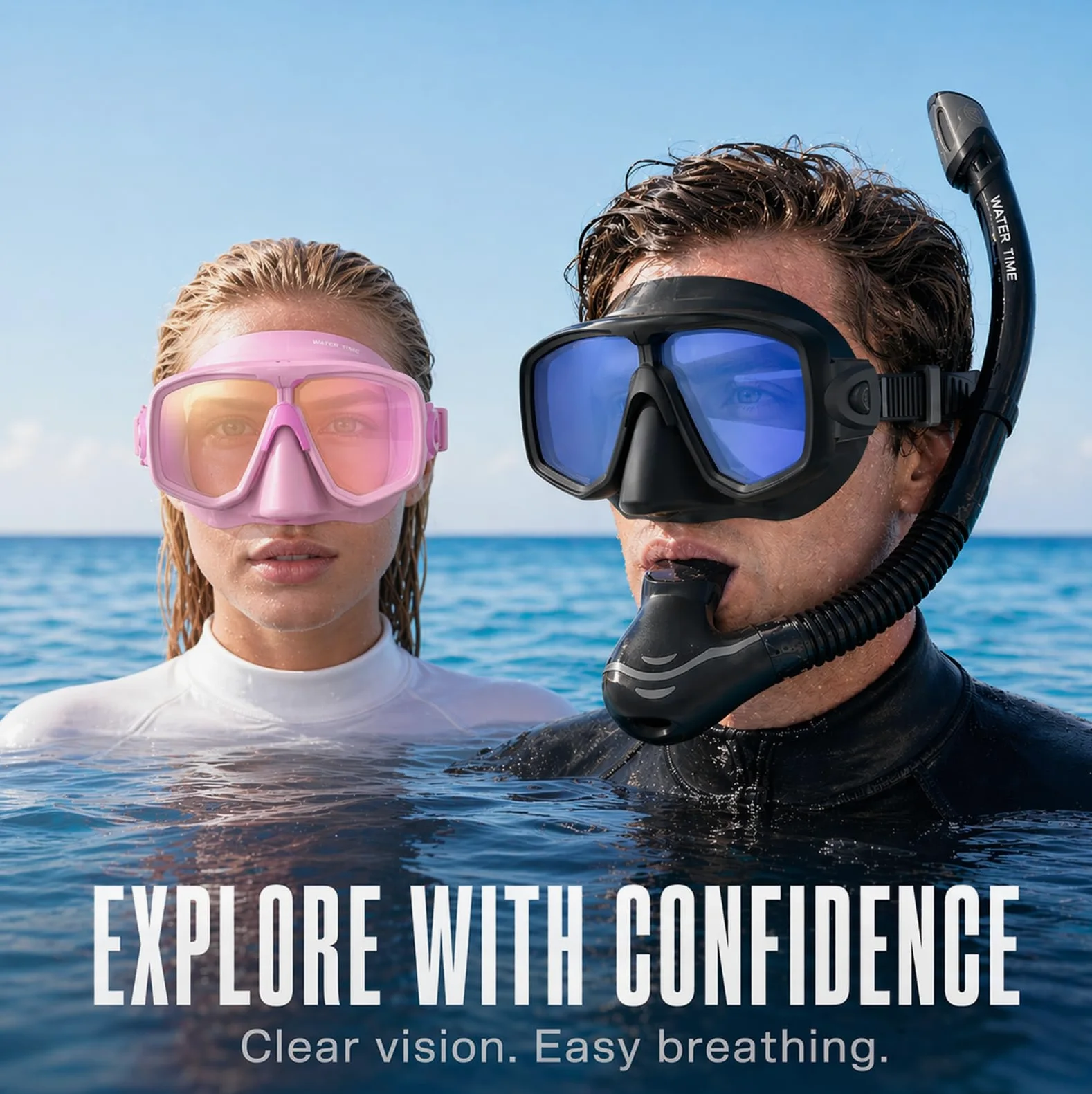 WATERTIME - Equipo de esnórquel para adultos, juego de esnórquel con máscara de buceo panorámica antivaho y diseño impermeable, máscara de esnórquel para adultos para esnórquel y buceo