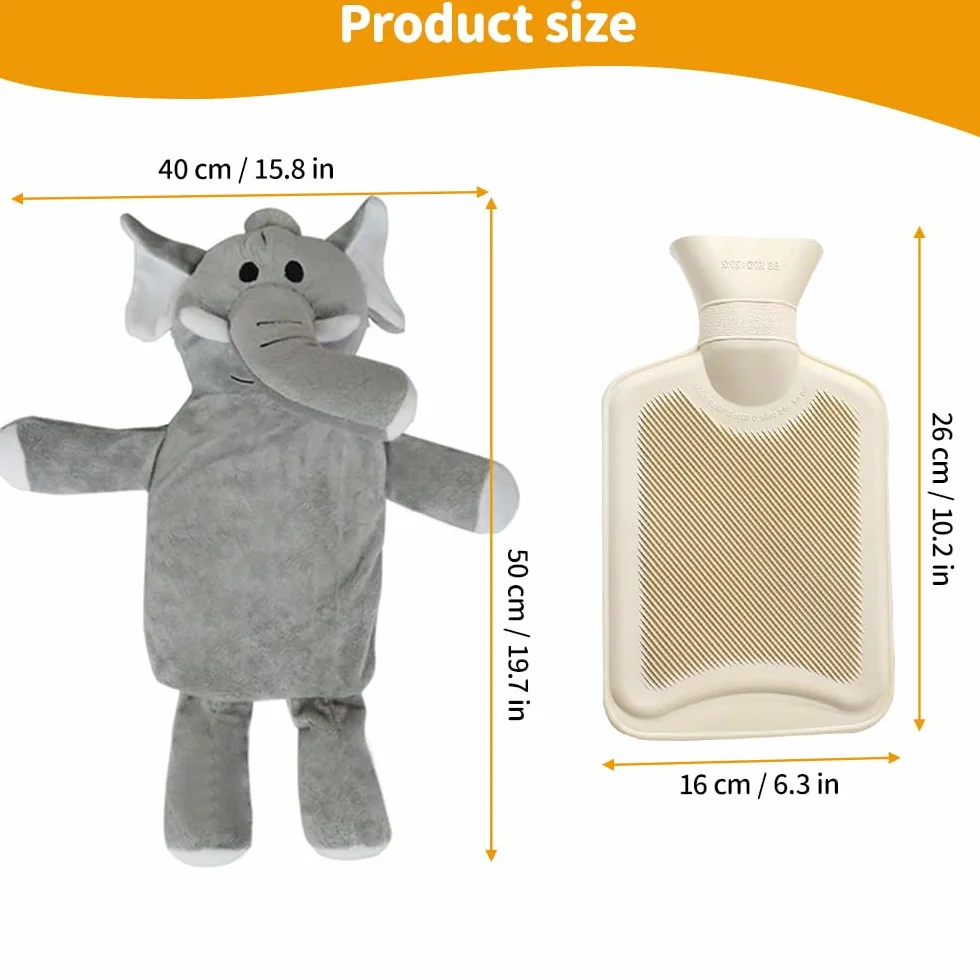 Bolsa Agua Caliente Peluche 1 Litro Elefante Desmontable Lavable Prueba Explosiones