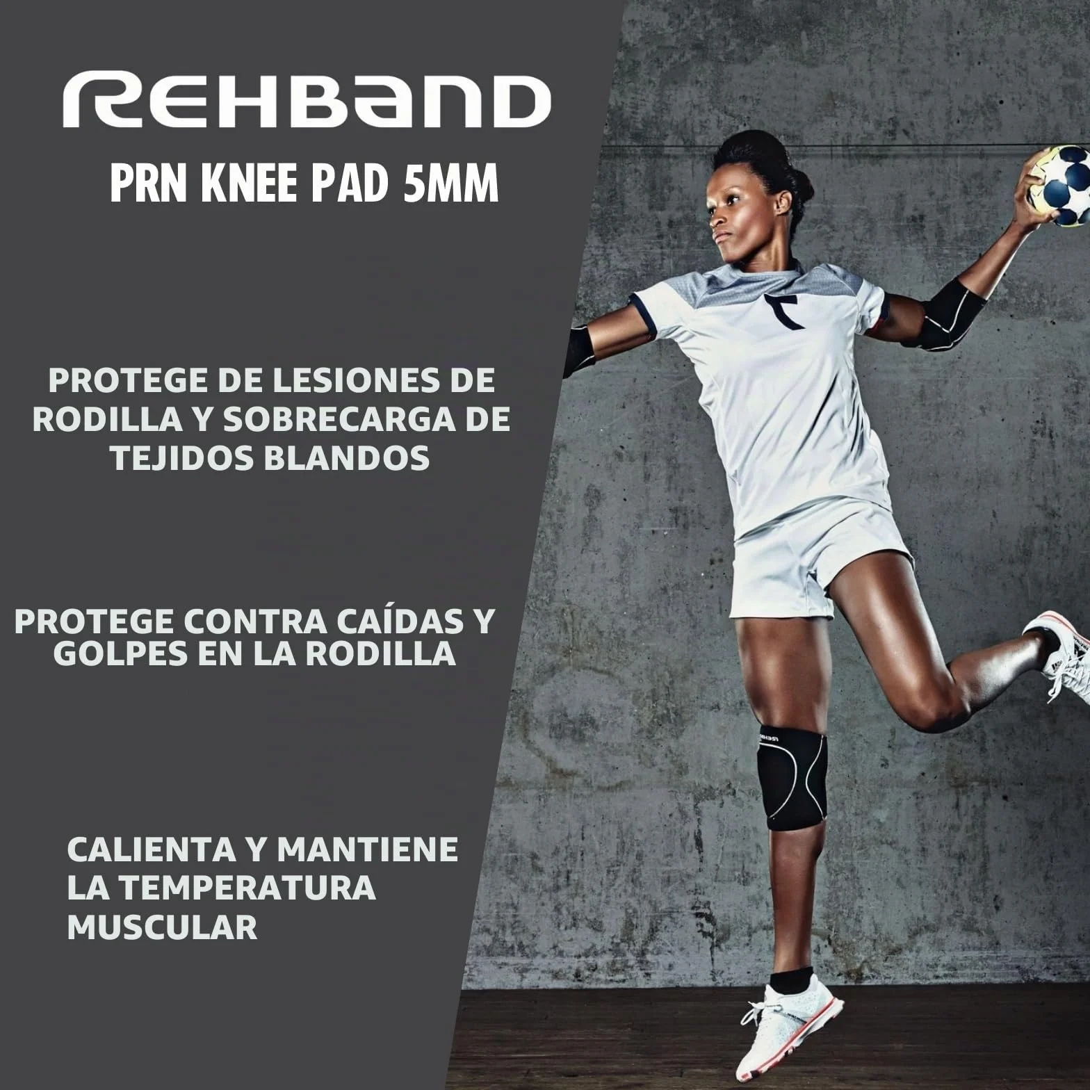 Rehband Rodilleras deportivas de neopreno para voleibol, balonmano y deportes de sala, ajuste ceñido y cómodo, protección de rodilla unisex, negro, 1 par, talla M