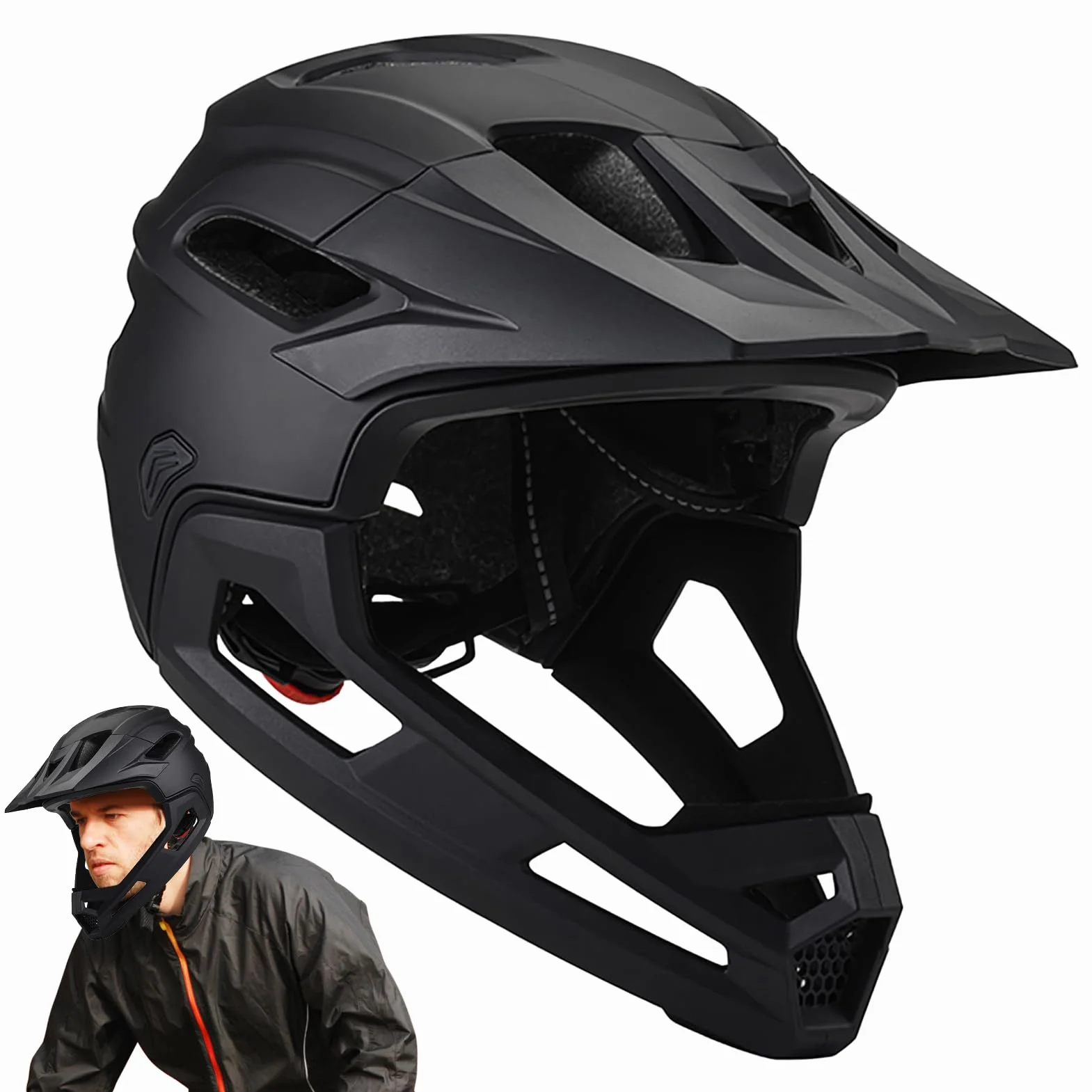 Casco De Bicicleta De Montaña: Casco De Cara Completa A Prueba De Choque Ajustable con Visera Y Soporte De Barbilla Desmontable para Adultos, Equipo De Protección Profesional Unisex para Andar En