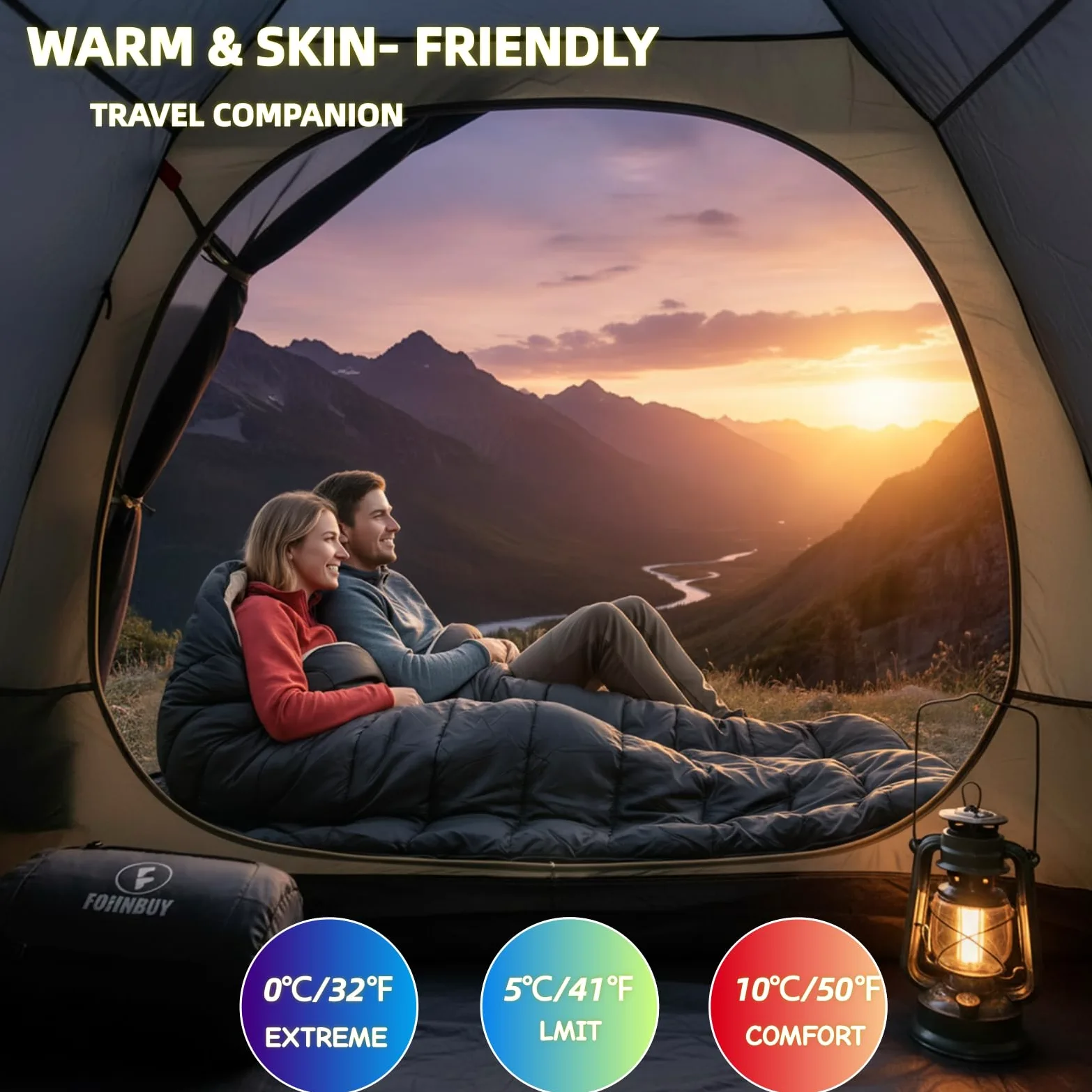 Saco de dormir doble de invierno para parejas de adultos, saco de dormir para 2 personas, saco de dormir para clima frío, doble ancho y cálido para camping, mochileros o senderismo