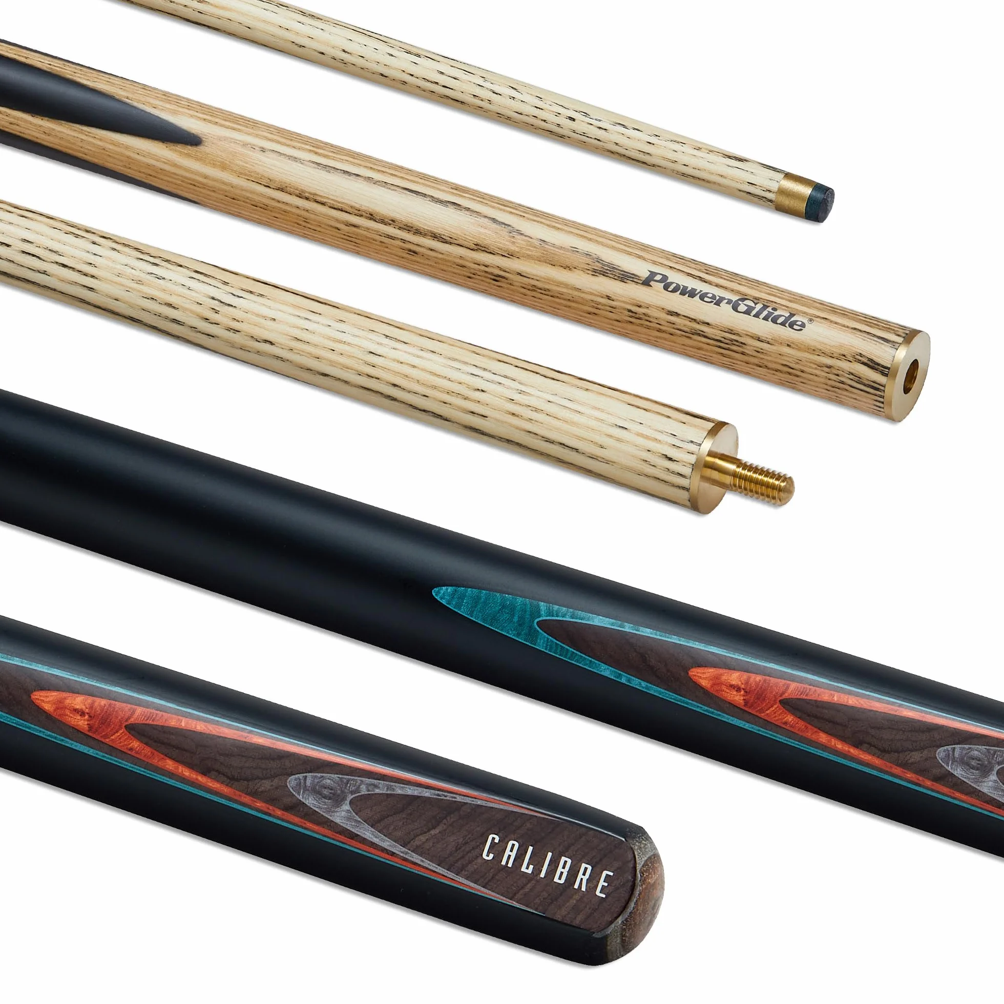 POWERGLIDE One 2-Piece Snooker Cue Stick Ash Wood Shaft Brass Joint Full Size 57'' 10 mm Tip