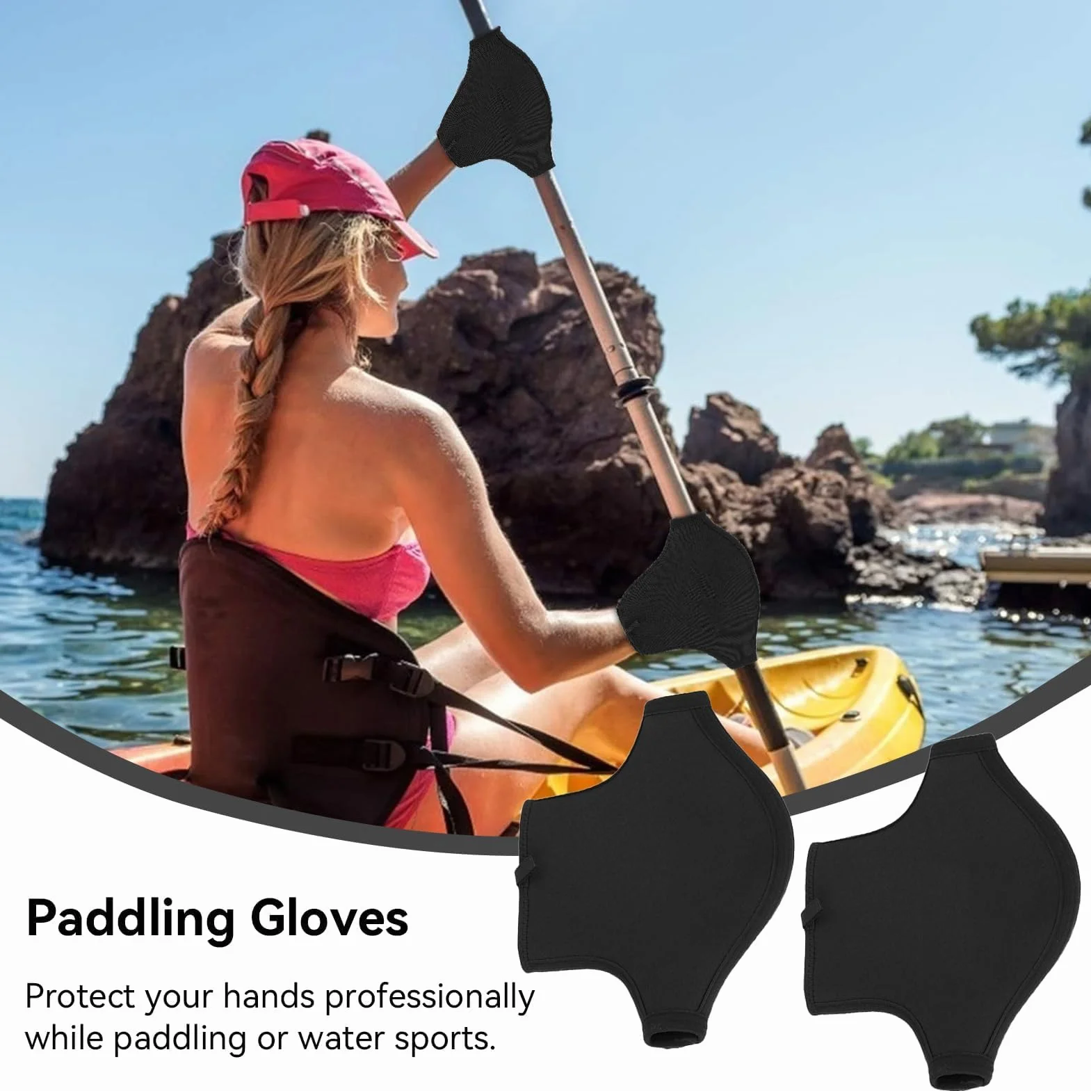 HERCHR Guantes de Remo de Neopreno, 1 Par 200g Guantes de Remo para Kayak Guantes de Kayak Antideslizantes e Impermeables para Kayak, Recorridos en Canoa, Kayak y Raftin(Negro)