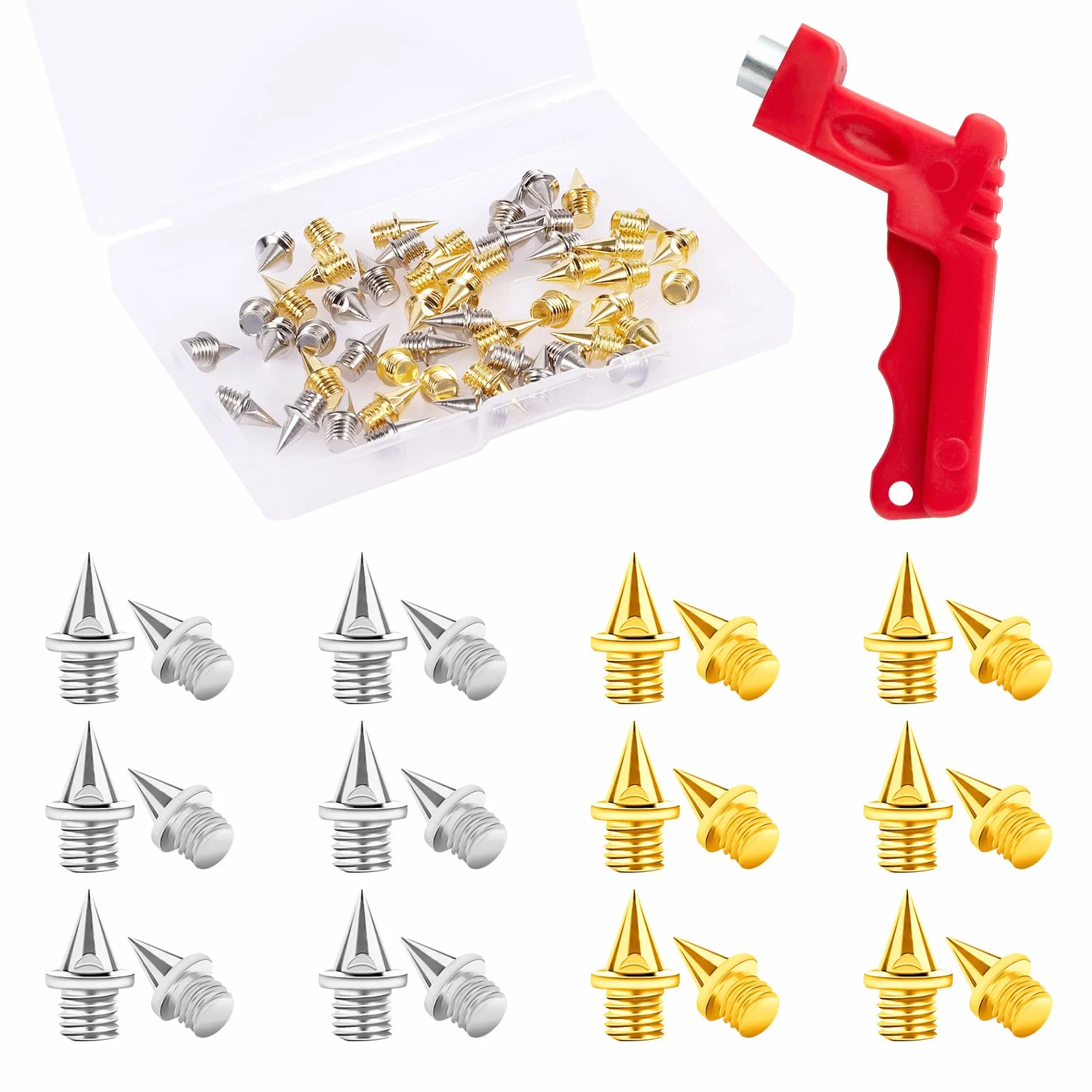 AIEX 50 Piezas Reemplazo de Clavos Atletismo 6mm con Llave de Clavos, Acero Resistente Clavos para Zapatos de Pista Piramide Track Spikes para Zapatos Deportivos Salto Largo Correr Senderismo