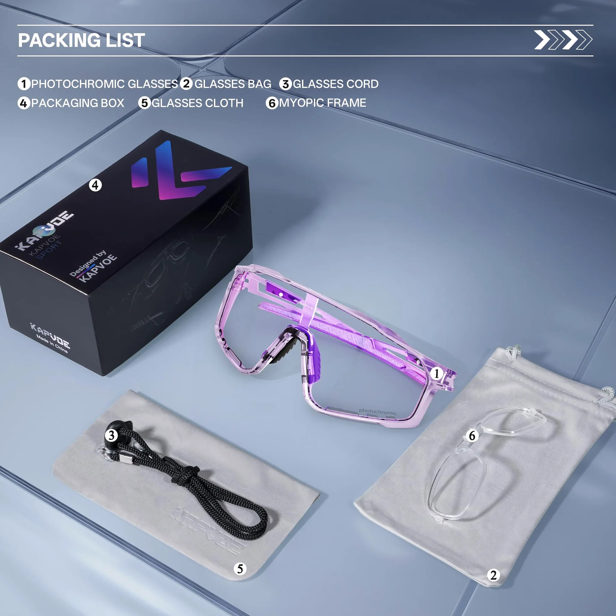 KAPVOE Gafas de Ciclismo Hombre Mujer K76 | Montura TR90, almohadilla nasal ajustable para ciclismo.