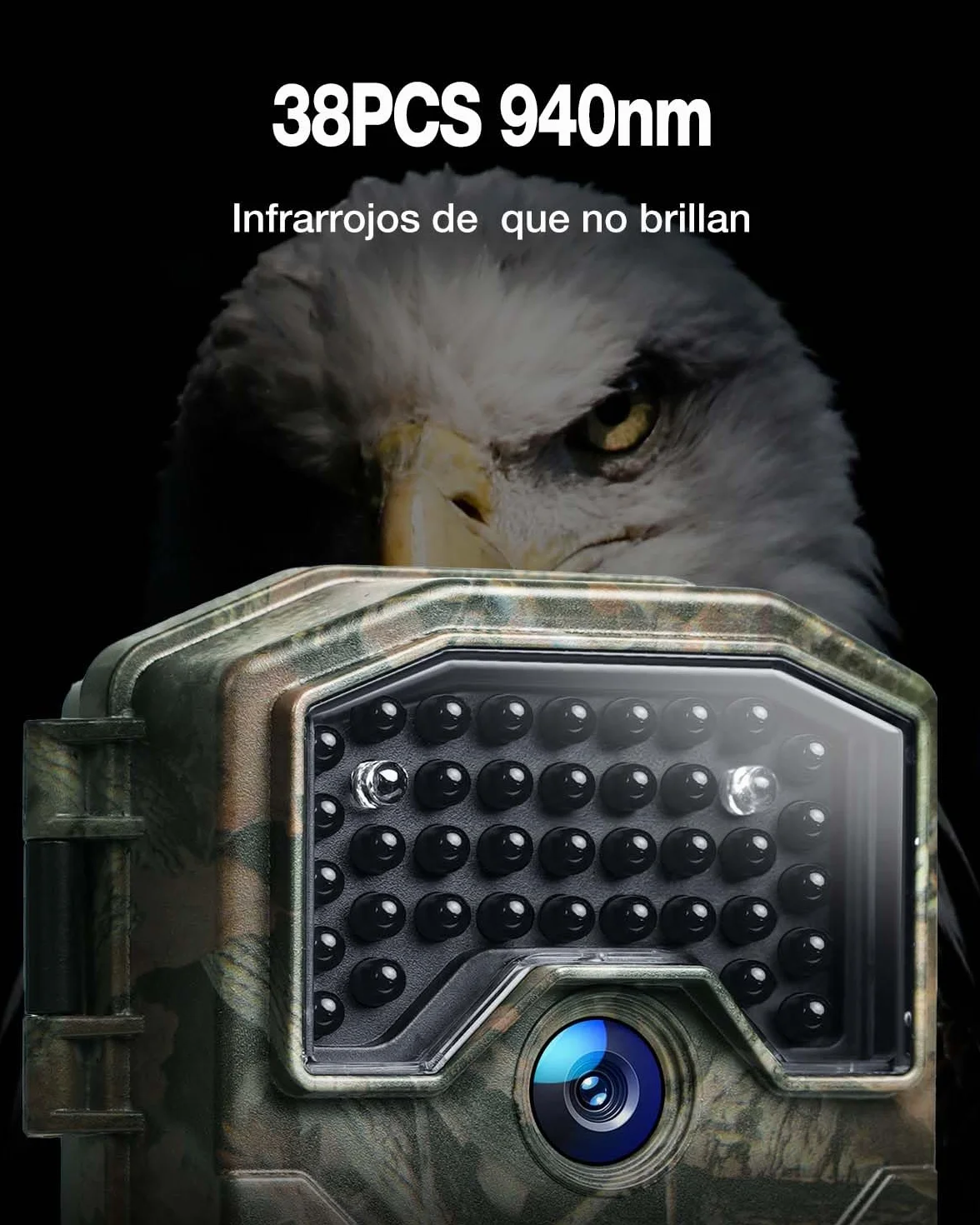 WOLFANG Cámara de Caza, Camara Fototrampeo 48MP 4K HD, Nocturna 940 NM LED IR Sin Brillo con 0,3s Activación, Cámara Caza Impermeable IP66 para Vida Silvestre y Monitoreo de Seguridad WT01