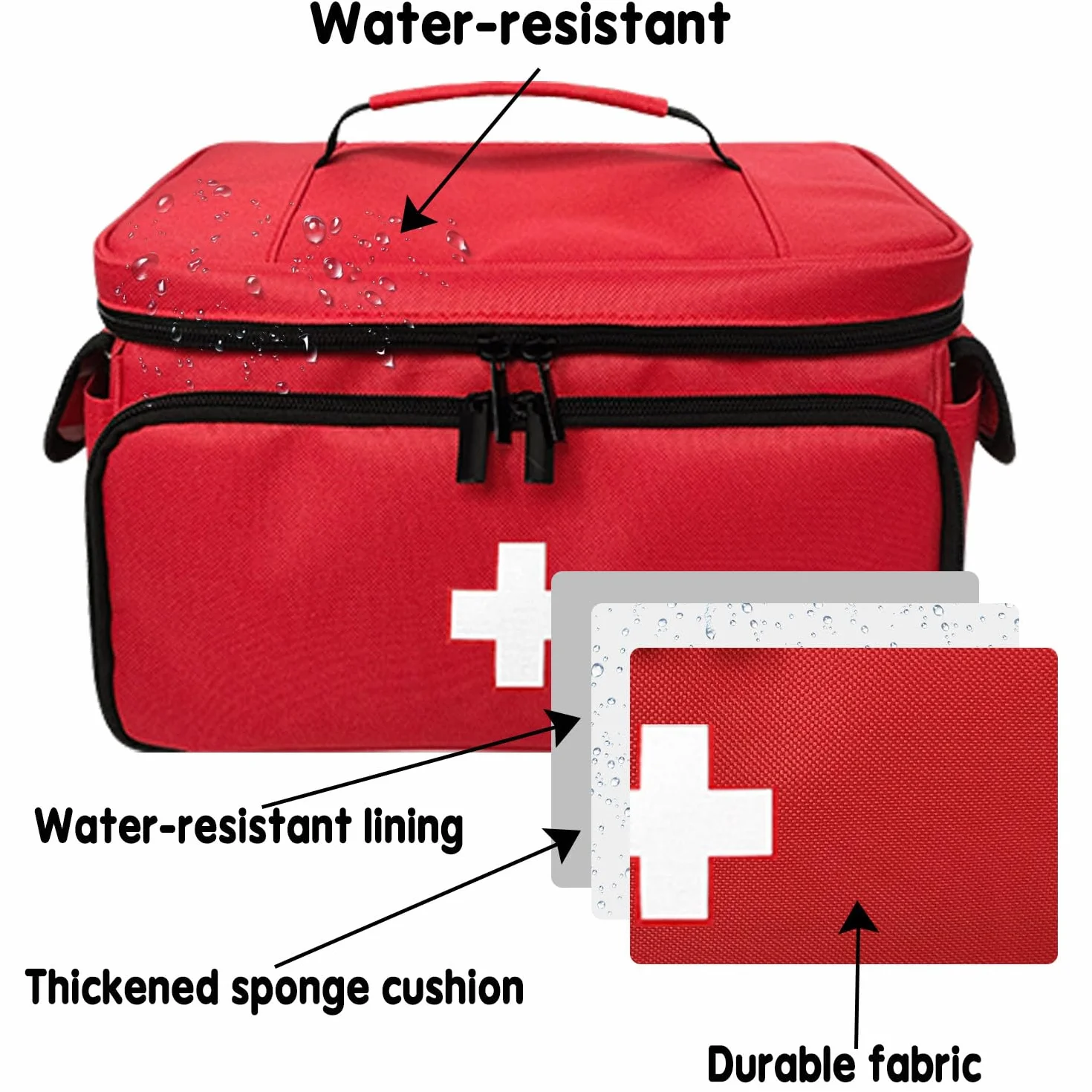 Bolsa de Primeros Auxilios, Organizador de Botiquín Médico de Emergencia para Hogar, Rojo